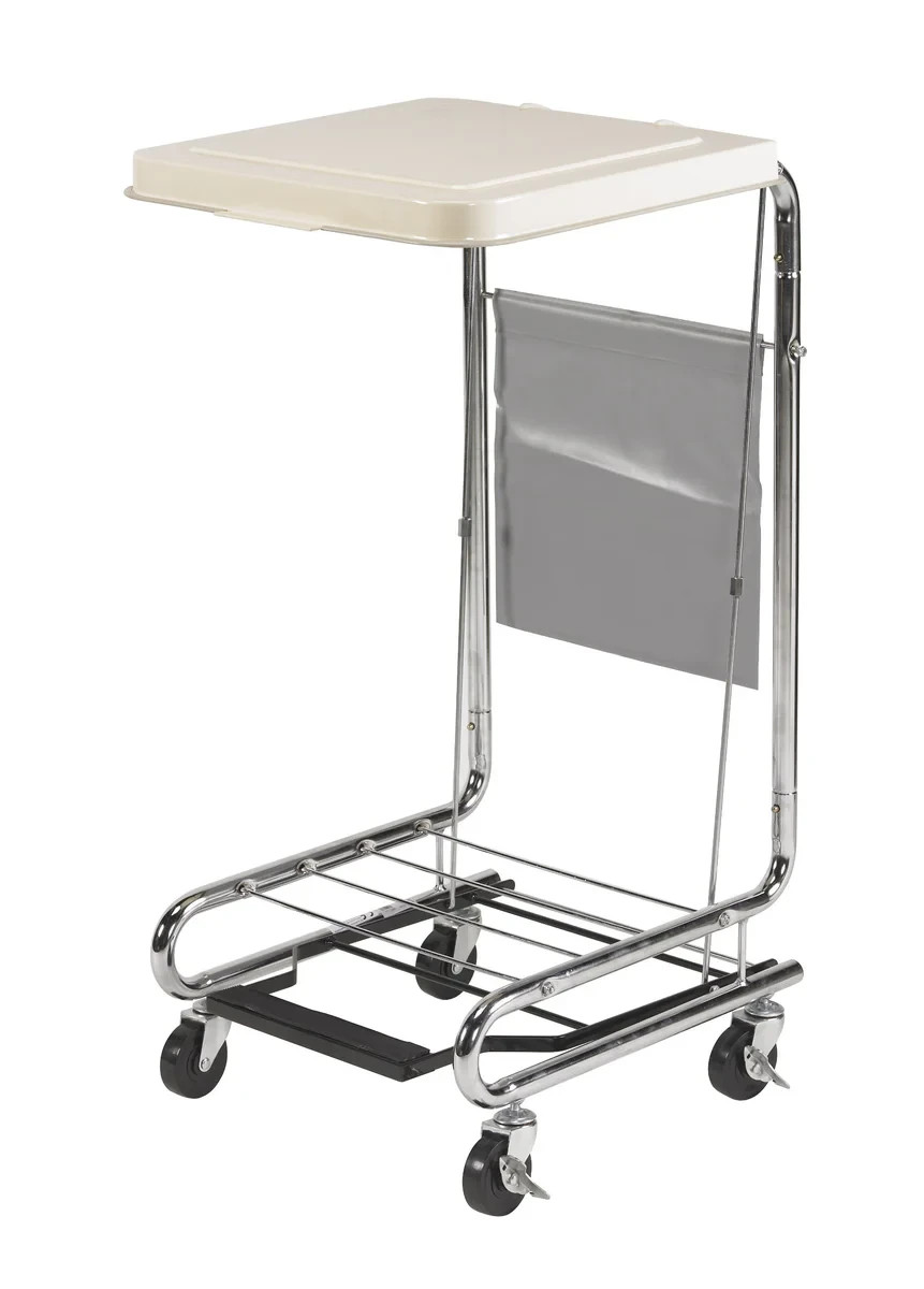 Drive Medical 13070 Chrome Steel Hamper Stand w/ Lid & Locking Casters.