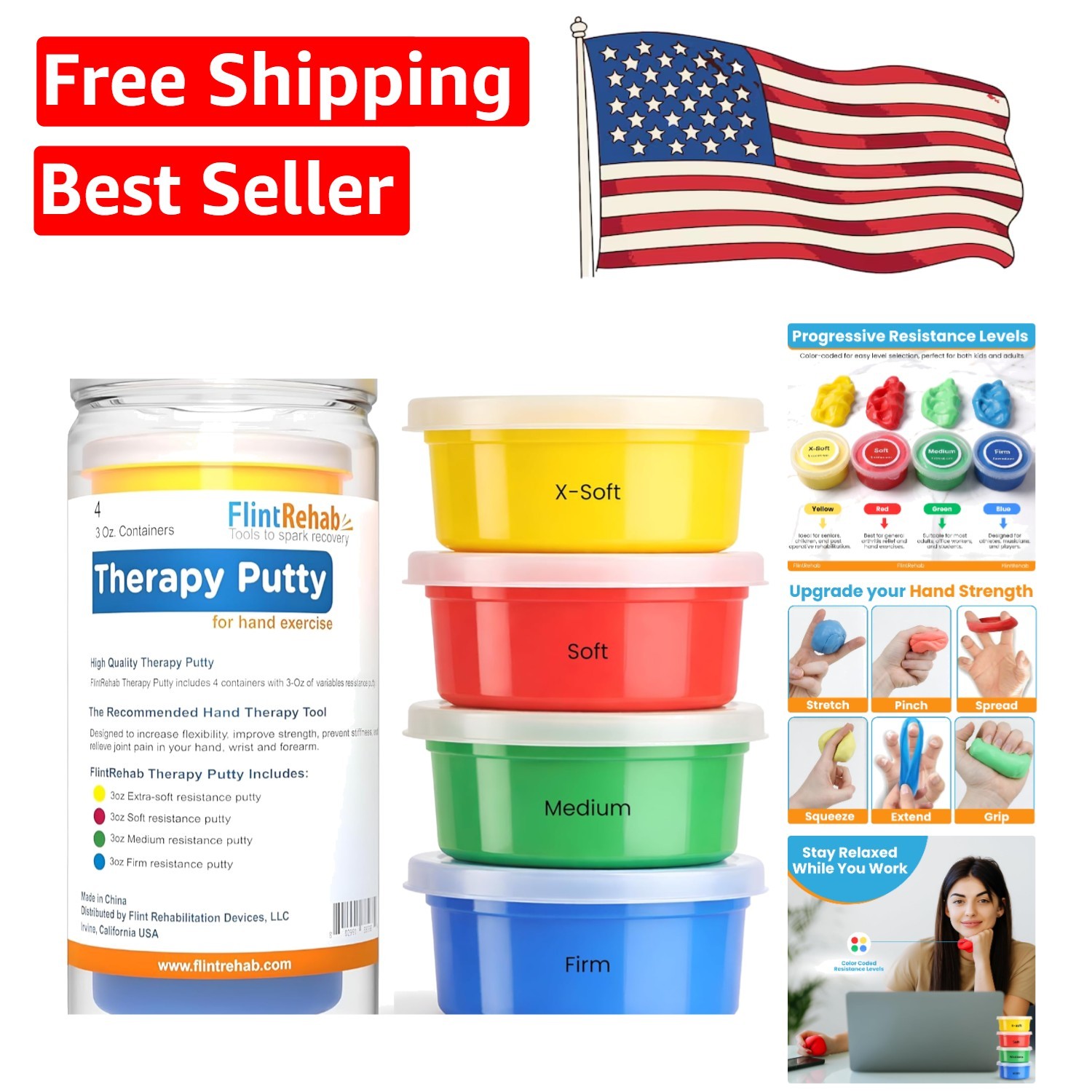 Portable Therapy Putty – 3oz Each, 4 Pack for Hand Exercises & Relaxation