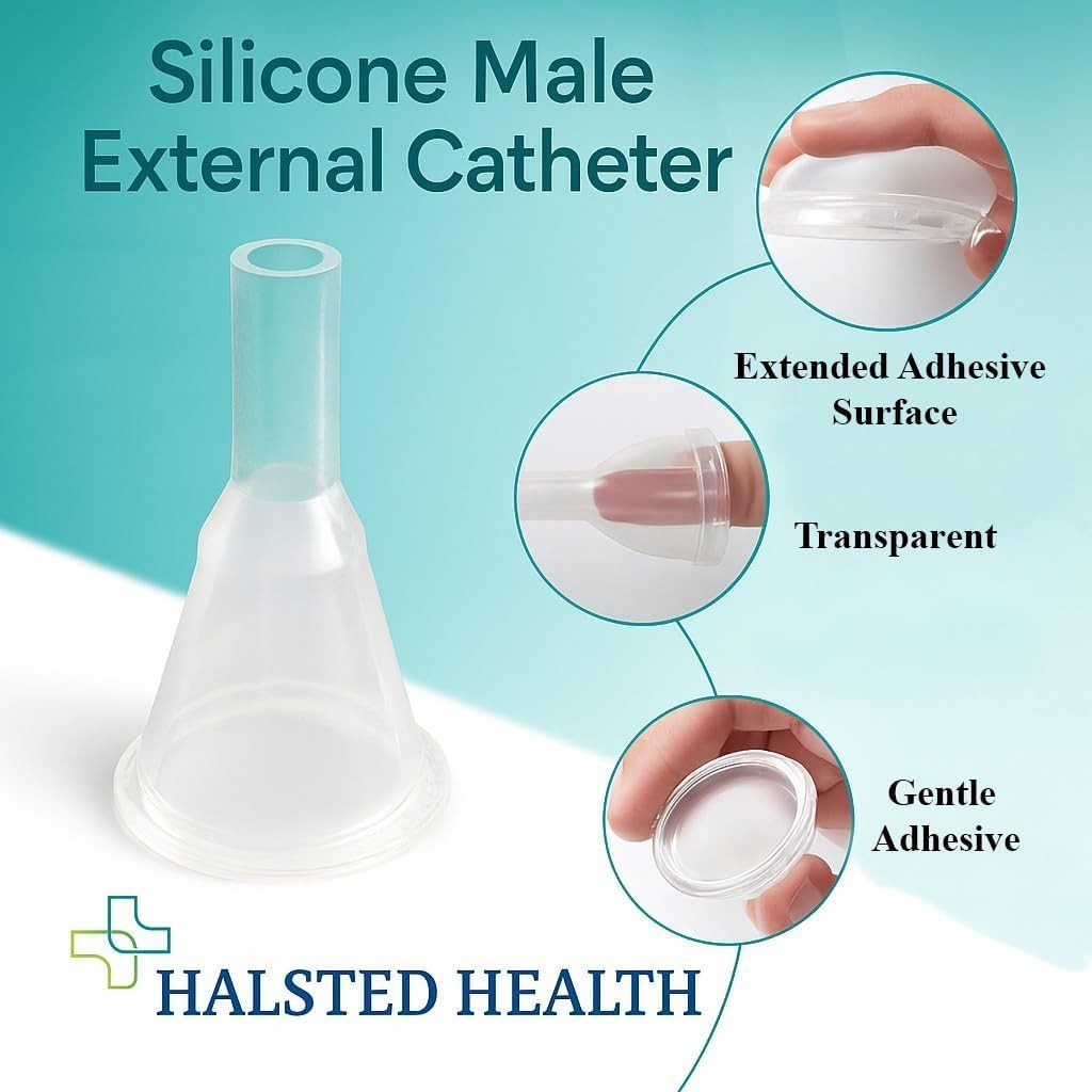 29mm Silicone Male External Catheter – Self-Adhesive & Kink Resistant, 30 Pack