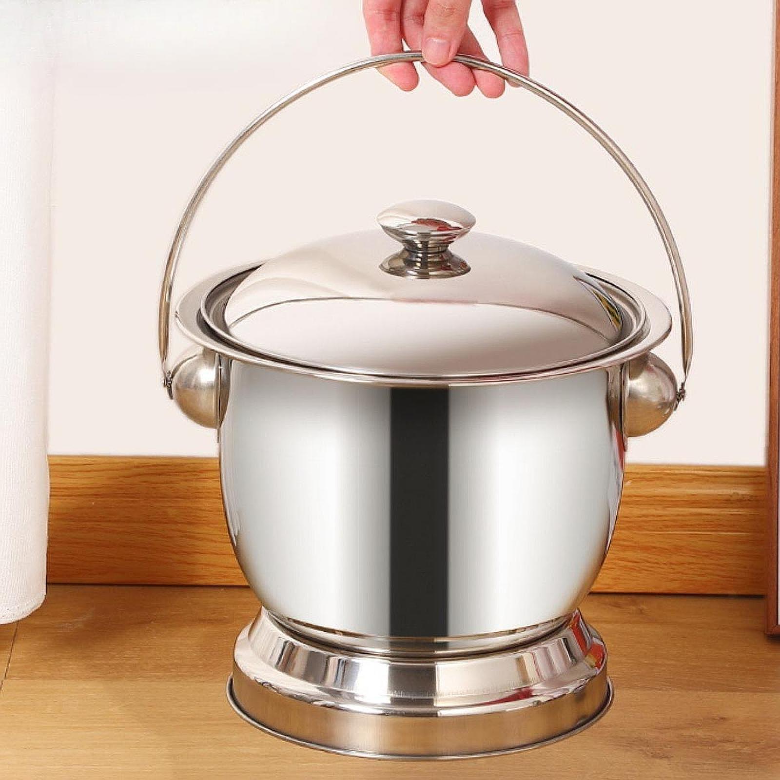 Chamber Pot Stainless Steel Spittoon with Lid Portable Toilet Bedside Urinal