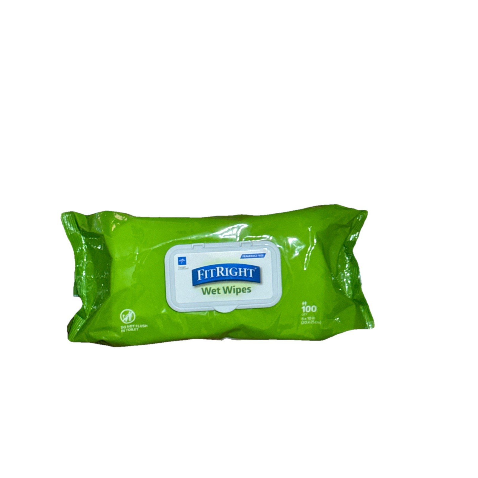 FitRight Wet Wipes Personal Cleansing, Fragrance Free, 8x10in.,White, 100 Wipes