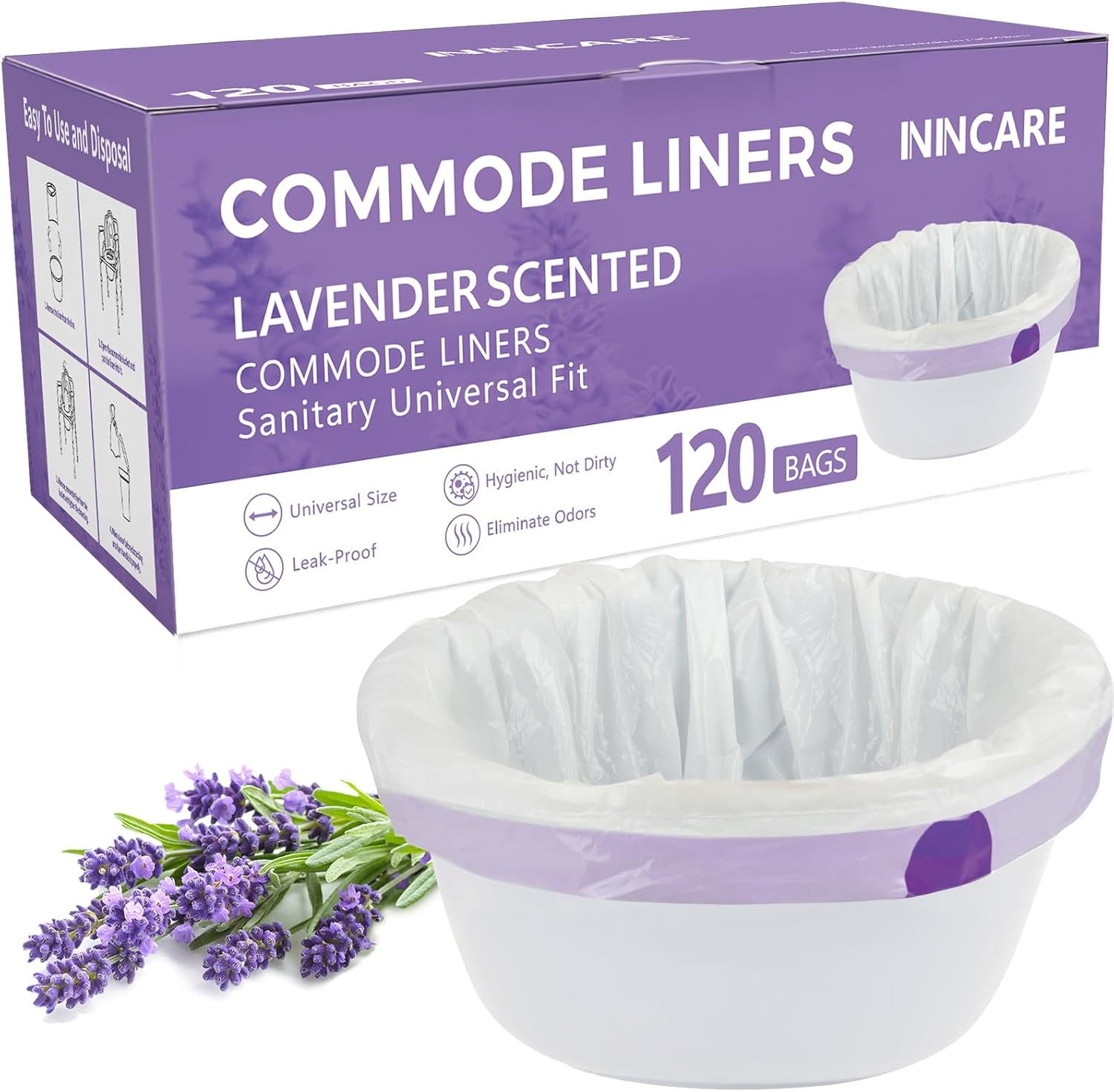 Commode Liners for Bedside Commode, Portable Toilet, Potty, Bed Pan, 120 Count