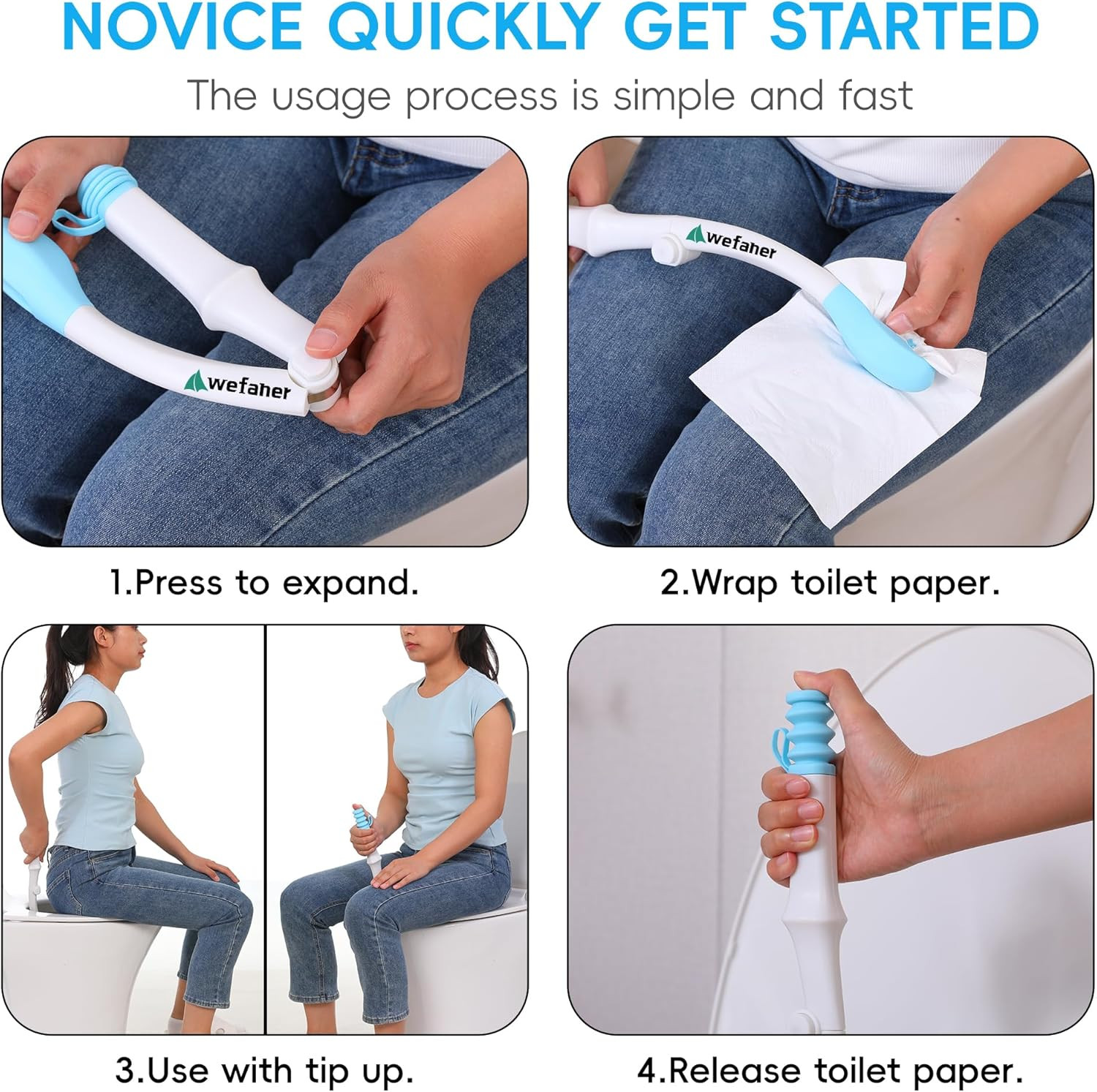 Wefaner Foldable Toilet Aid, 15.6“ Long Comfort Wipe Wand Bottom Buddy Toilet Se