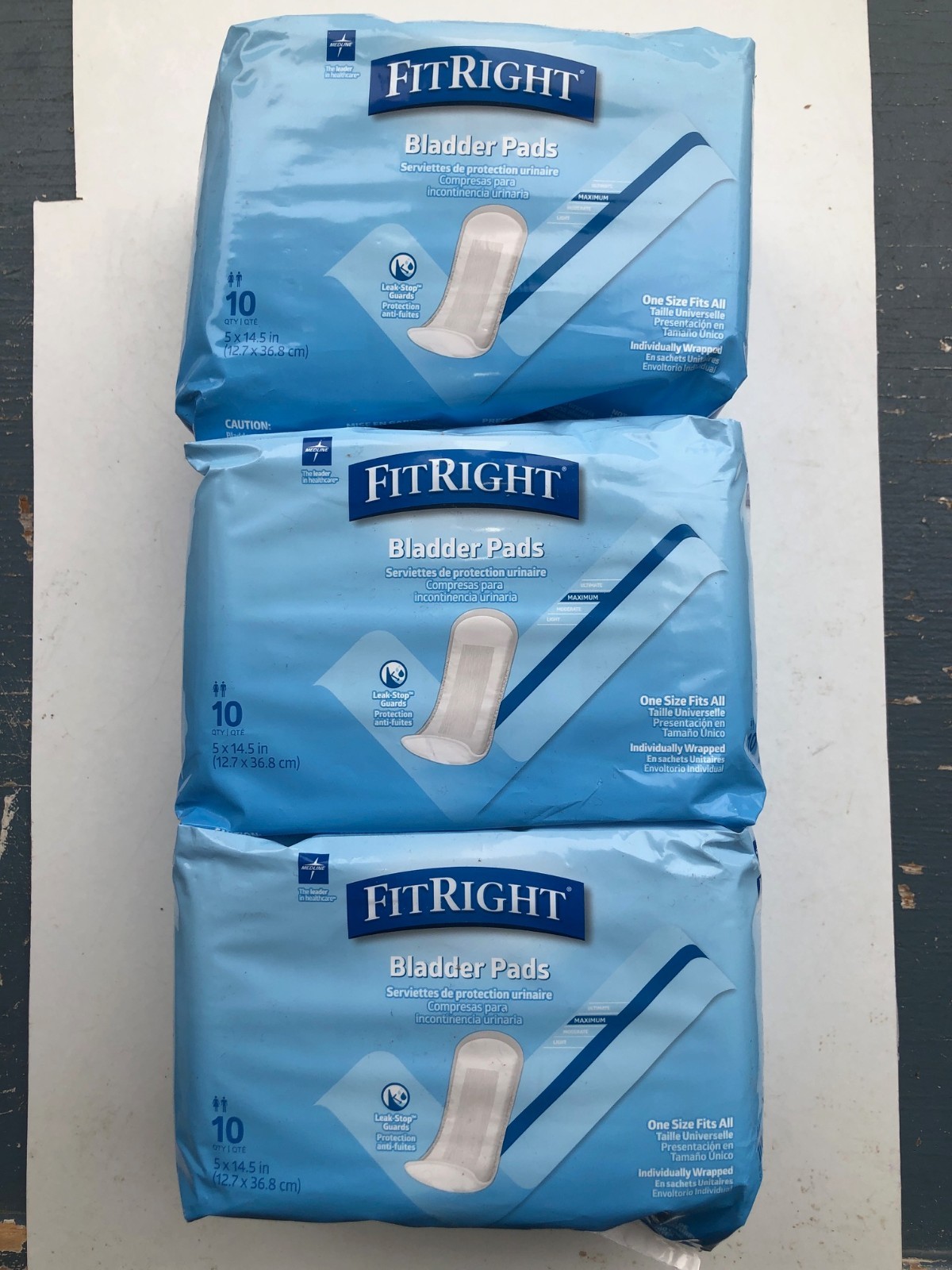 (3) Medline FitRight Bladder Pads, Maximum Absorbency, 5″ x 14.5″ 10 count