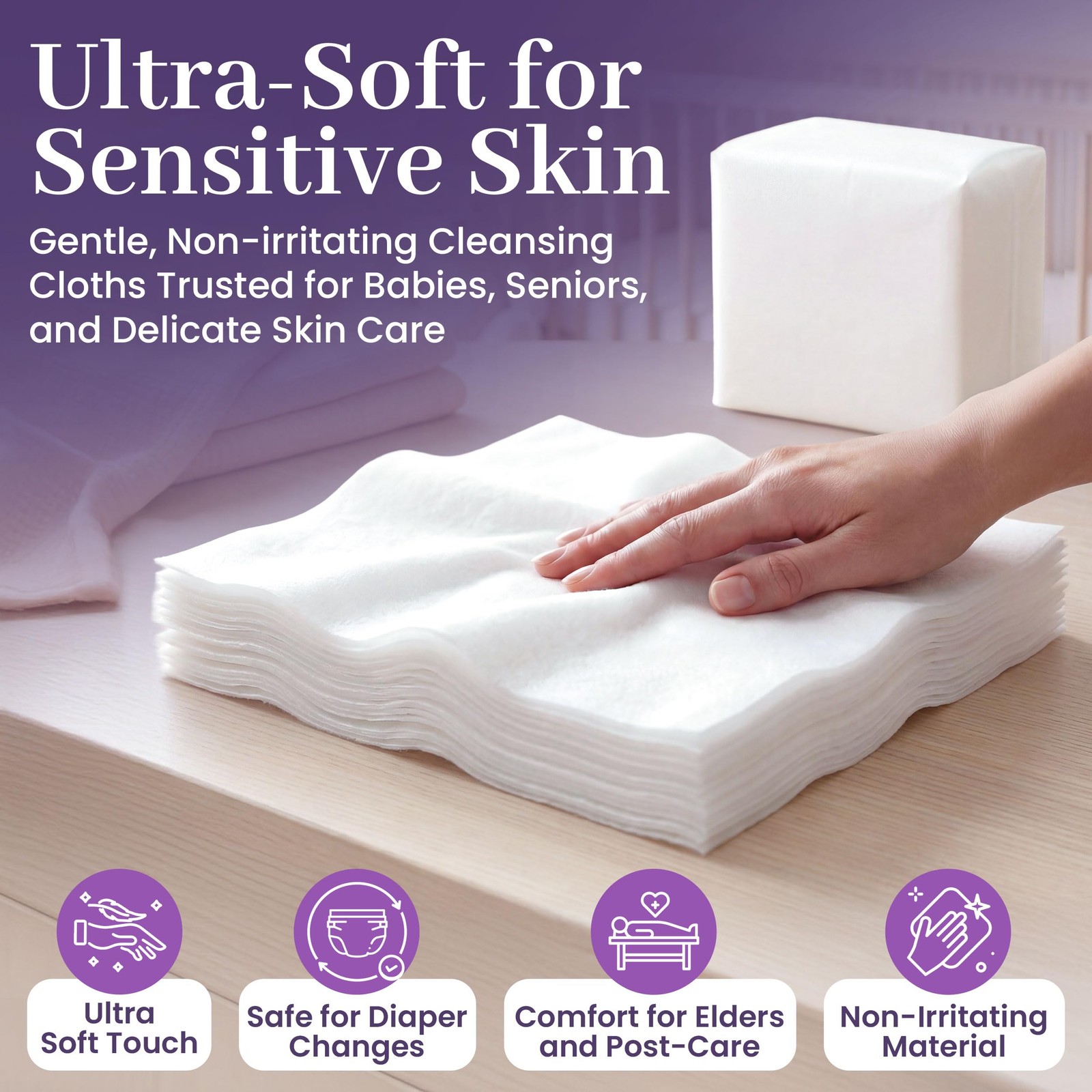 Disposable Dry Wipes, 100 Pack – Ultra Soft Non-Moistened Cleansing Cloths for A