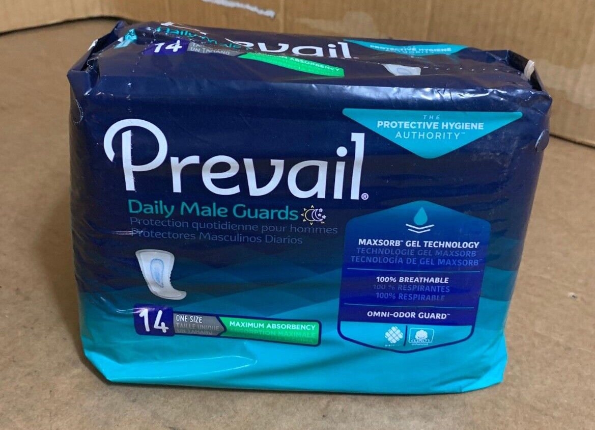 Prevail Daily Male Guards w/ Adhesive Strip Max Absorb, One Size – 14 count **