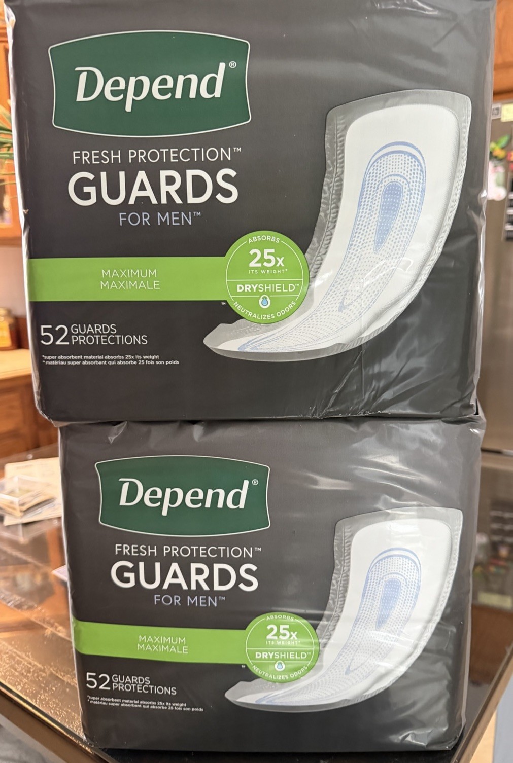 New 2 packs 52 X 2 = 104 Depend Incontinence Guards for Men, Maximum New MIP