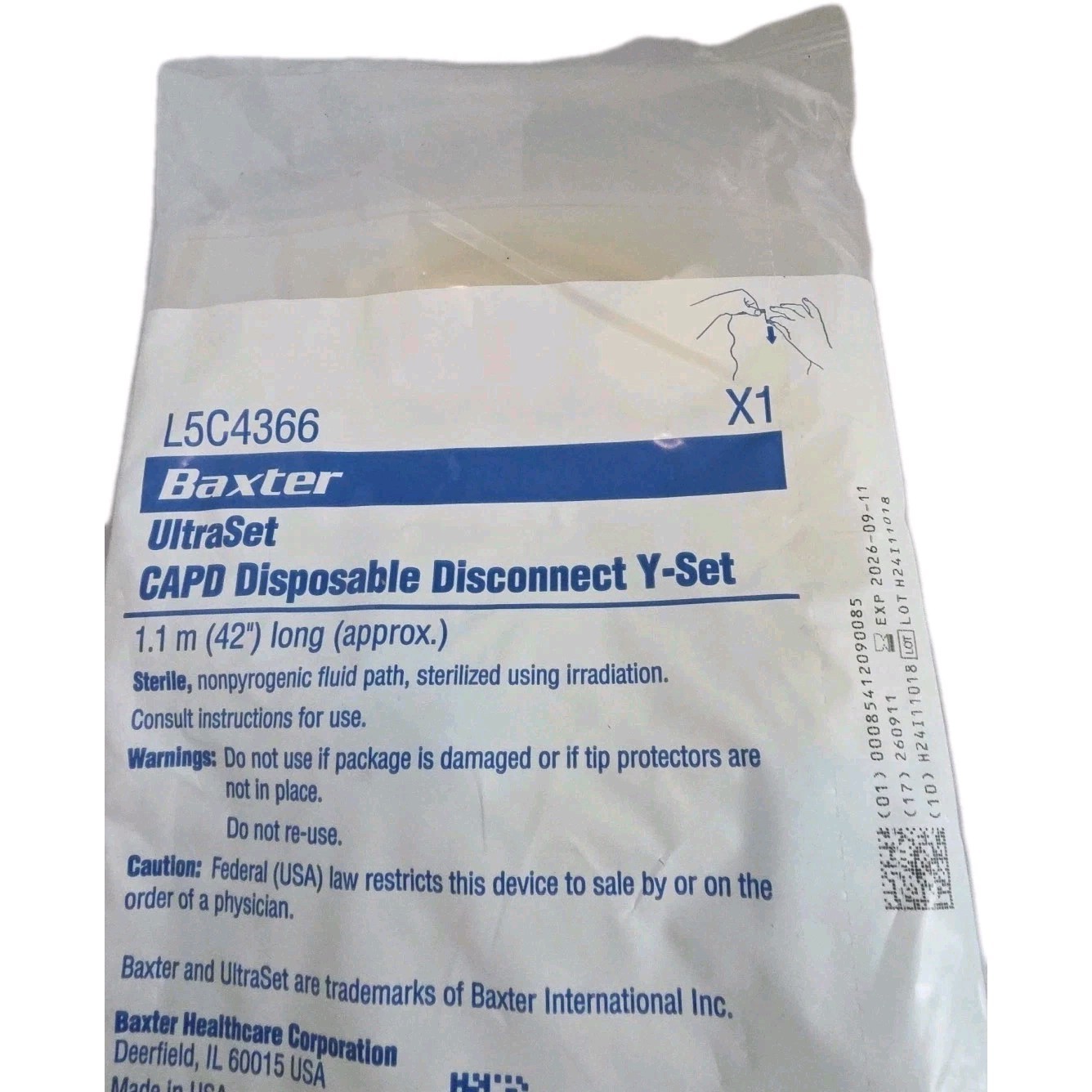 Baxter L5C4366 CAPD Disposable Disconnect Y-Set 1 Pack Exp 09/2026