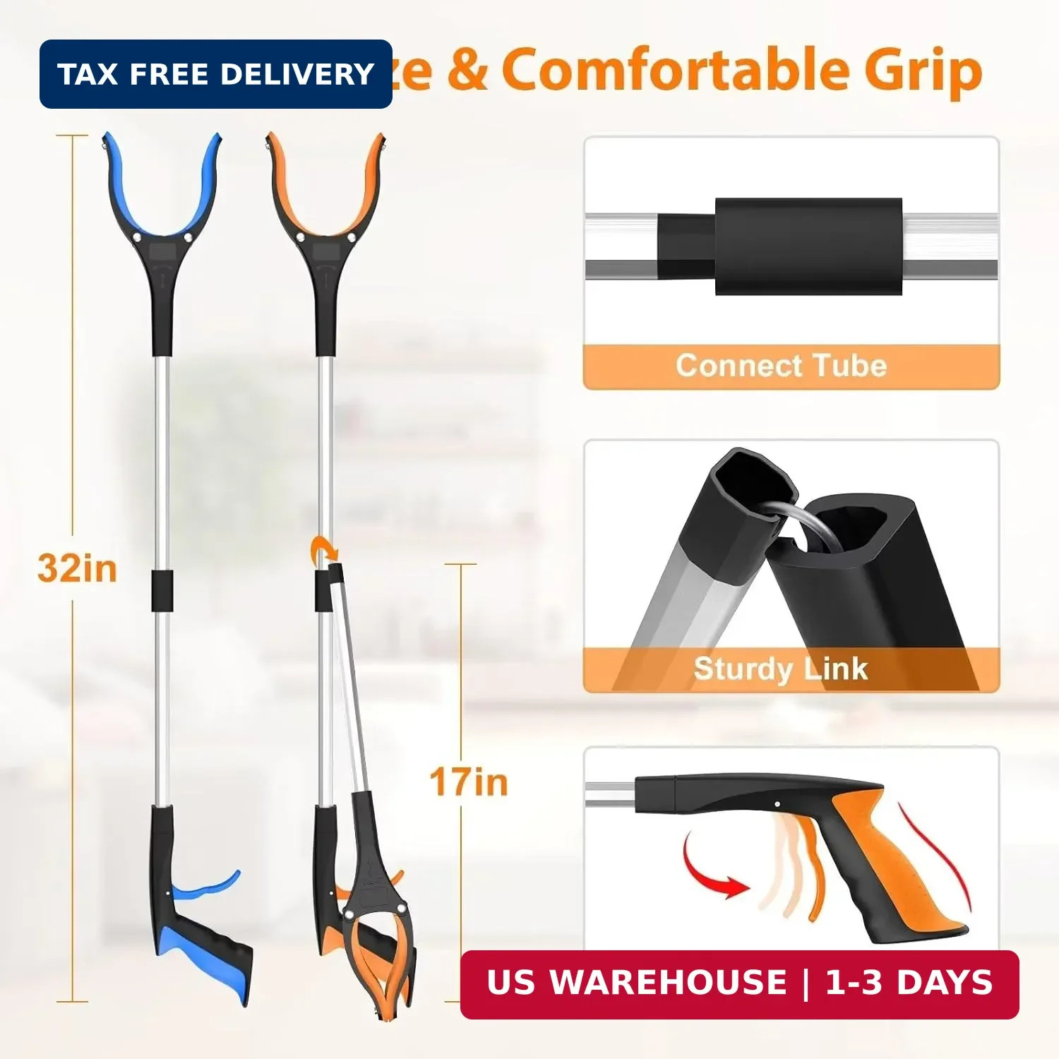 32″ Grabber Reacher Tool, 2-Pack Foldable Reacher Grabber Pickup Tool with 360°