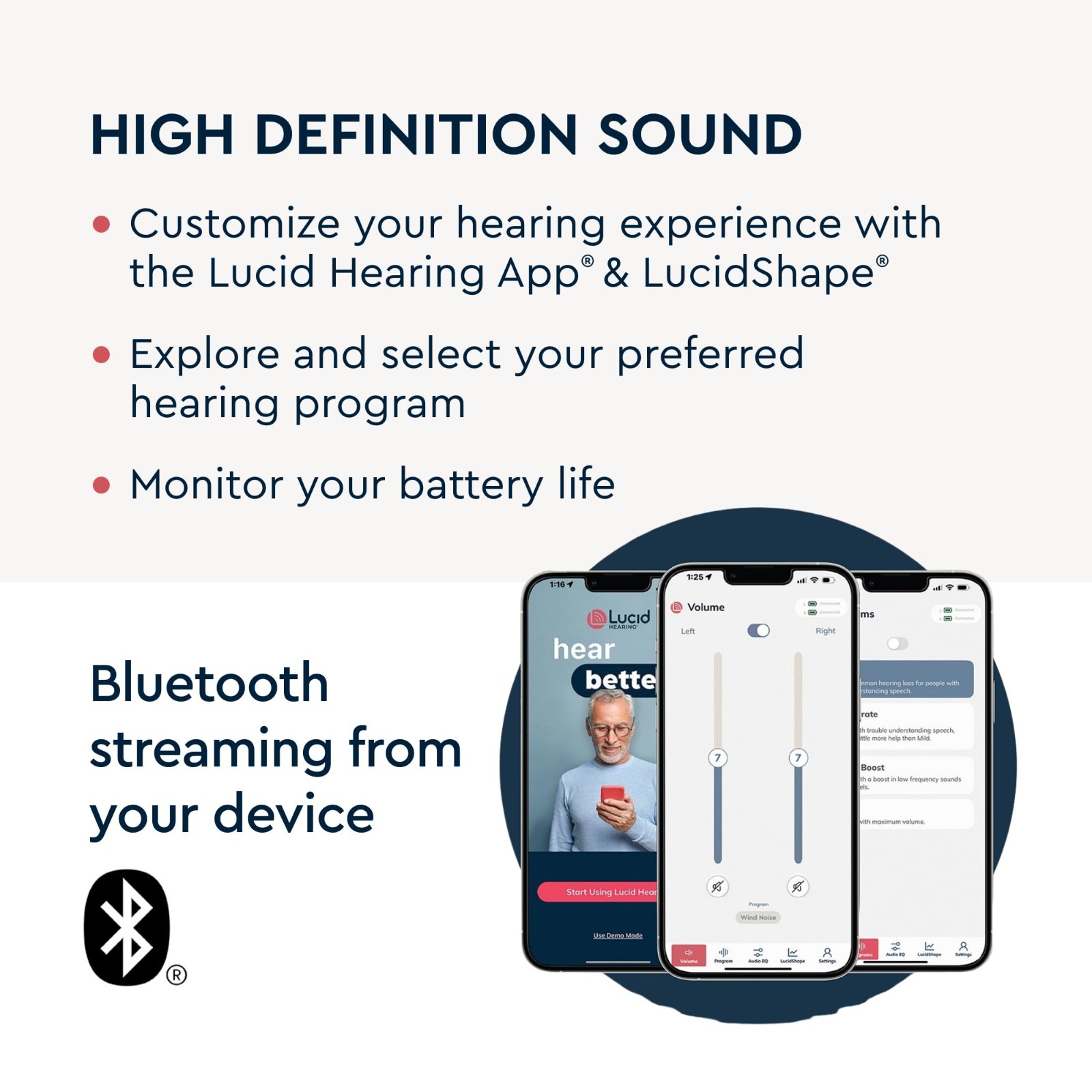 Lucid Hearing Engage Android Hearing Aids 10077 OTC Bluetooth BTE