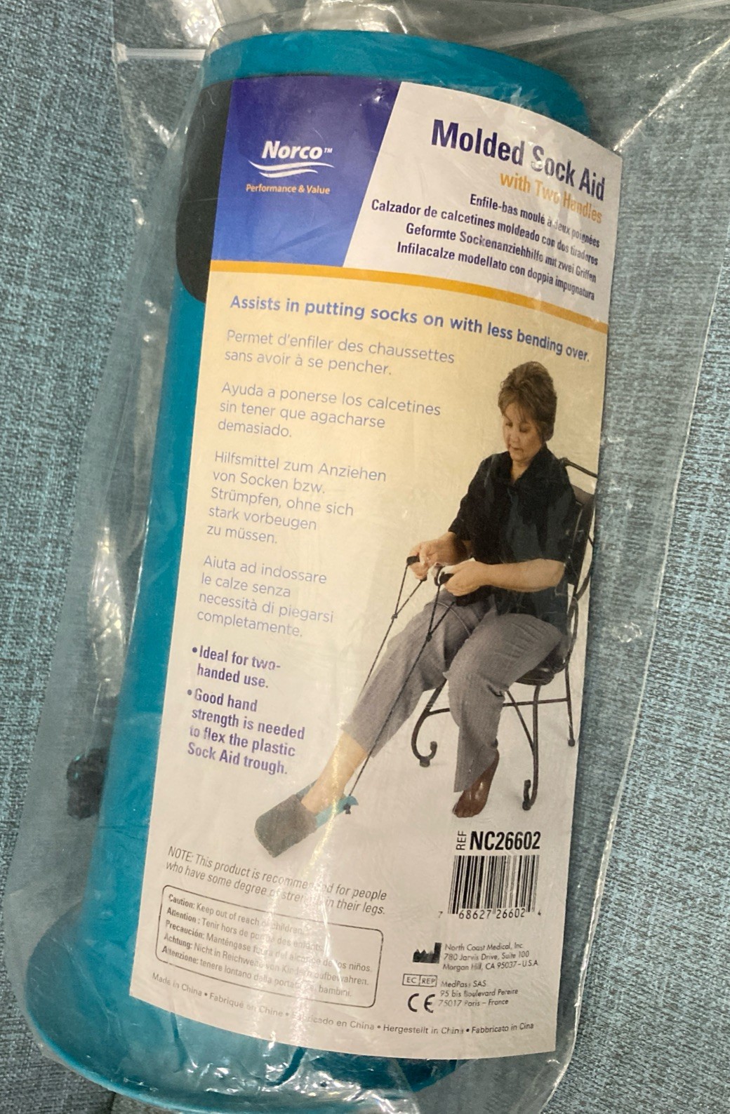 NORCO Molded Sock Aid with 2 handles-Assisted Device Putting On Socks NEW in Pkg