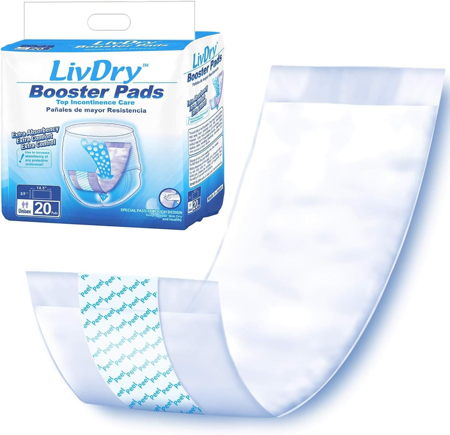 Livdry Incontinence Booster Pads, Use with Adult Diapers for Women and Men, Extr