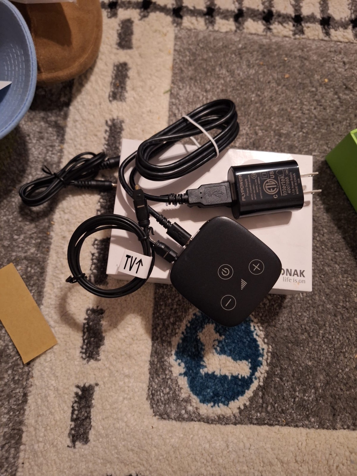 Phonak TV Connector V2 Dolby Audio Black w/ Cables & Power Adapter