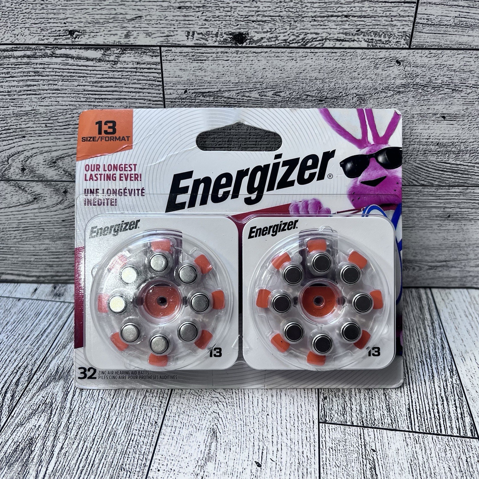 Energizer Hearing Aid Batteries, Battery Size 13, Orange Tab, 32 Pack