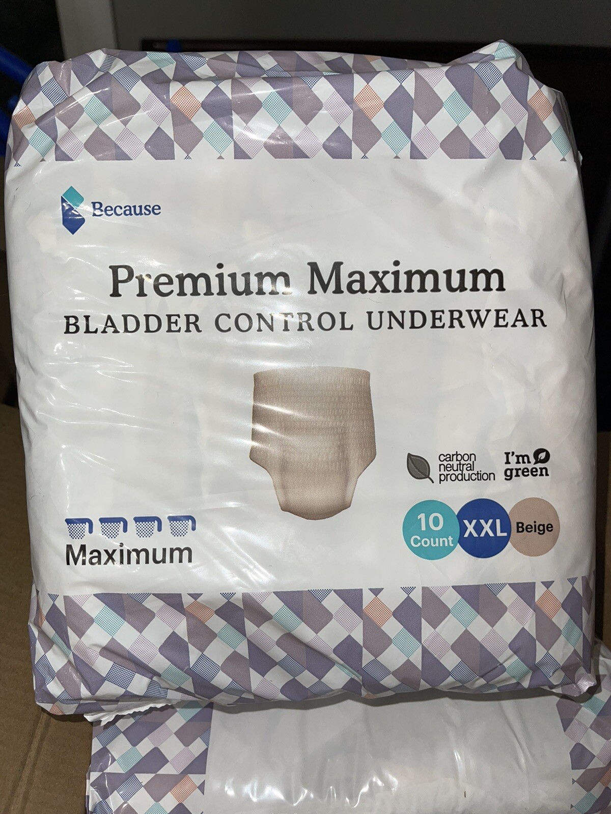 Because Premium Maximum Bladder Control Underwear 10-count Size XXL Beige