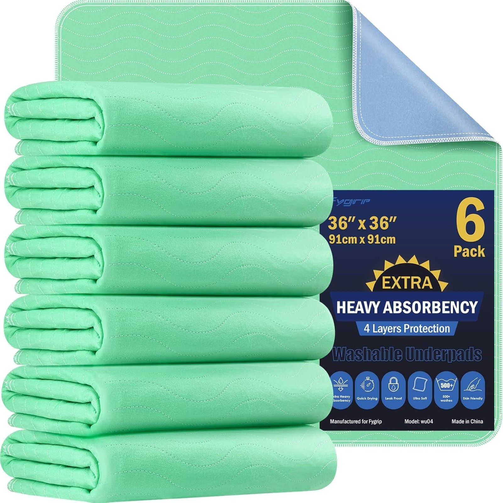 FYGRIP 6 Pack 36″x36″ Extra Absorbent Washable Waterproof Underpads FAST SHIP