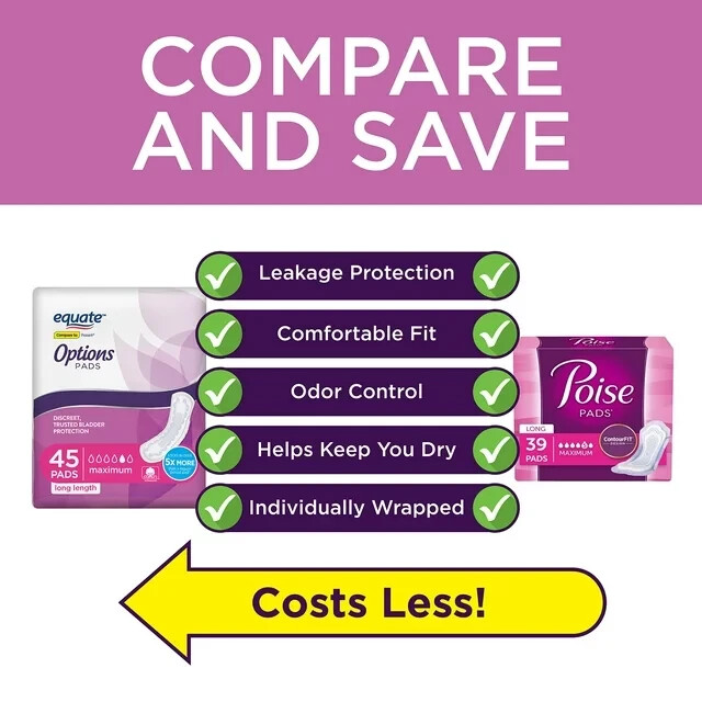 156 Count Equate Overnight Women’s Incontinence Pads Absorbency Ultimate (3x 52)