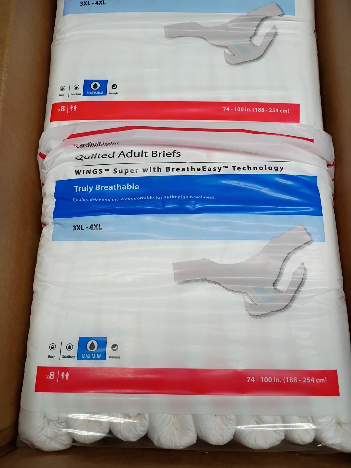 Cardinal Health WINGS Super Quilted Adult Briefs 3XL 4XL 4 Packs of 8 Open Box