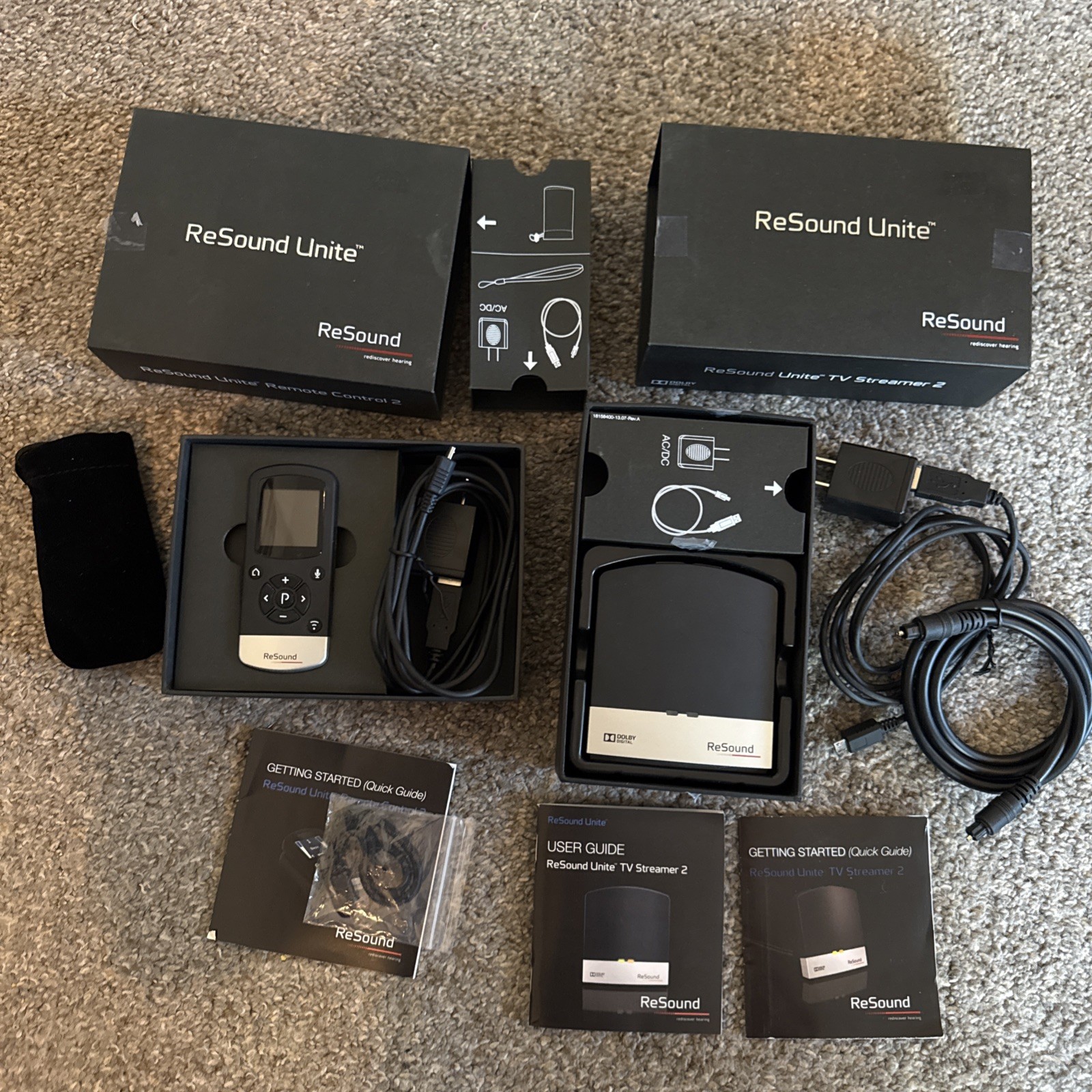 ReSound Unite TV Streamer 2 + Remote Control 2 Lot ~ Complete Nice Working
