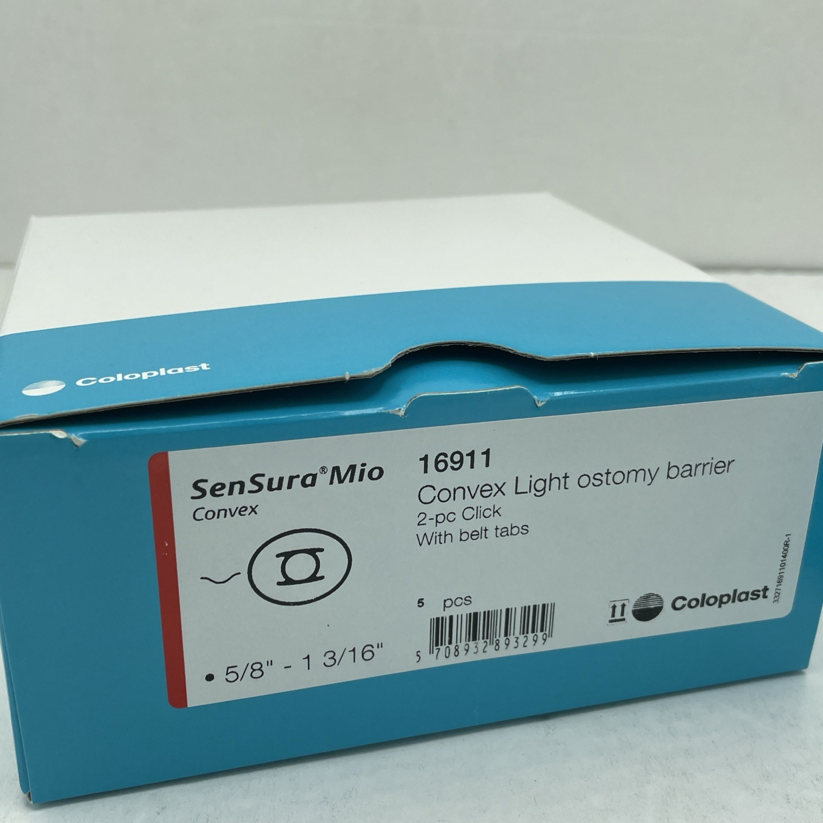 5 COLOPLAST 16911 Convex Light Ostomy Barrier5/8″ – 1-3/16, 2 pc Convex NEW
