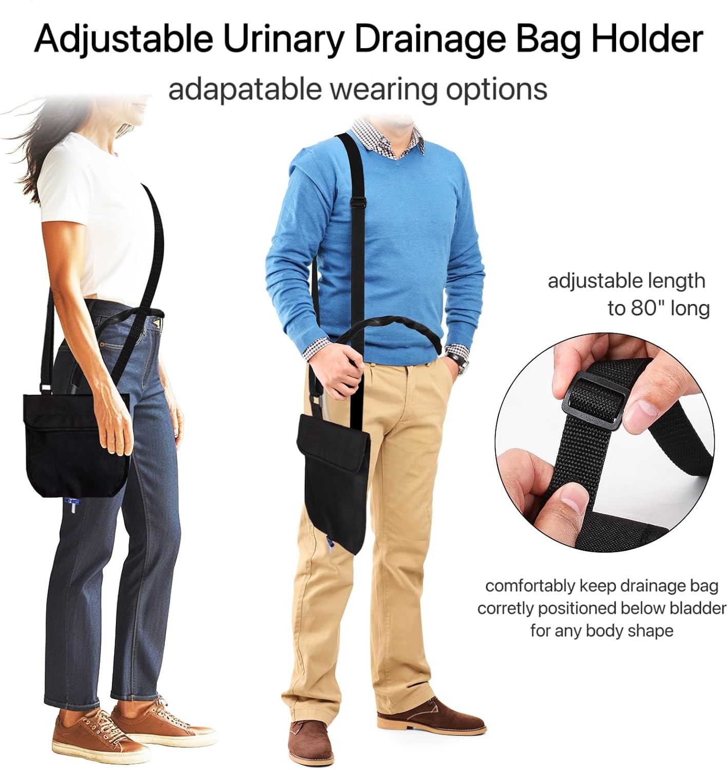 Urine Drainage Bag Holder Adjustable Catheter Bag Cover with Zipper Foley Cathet