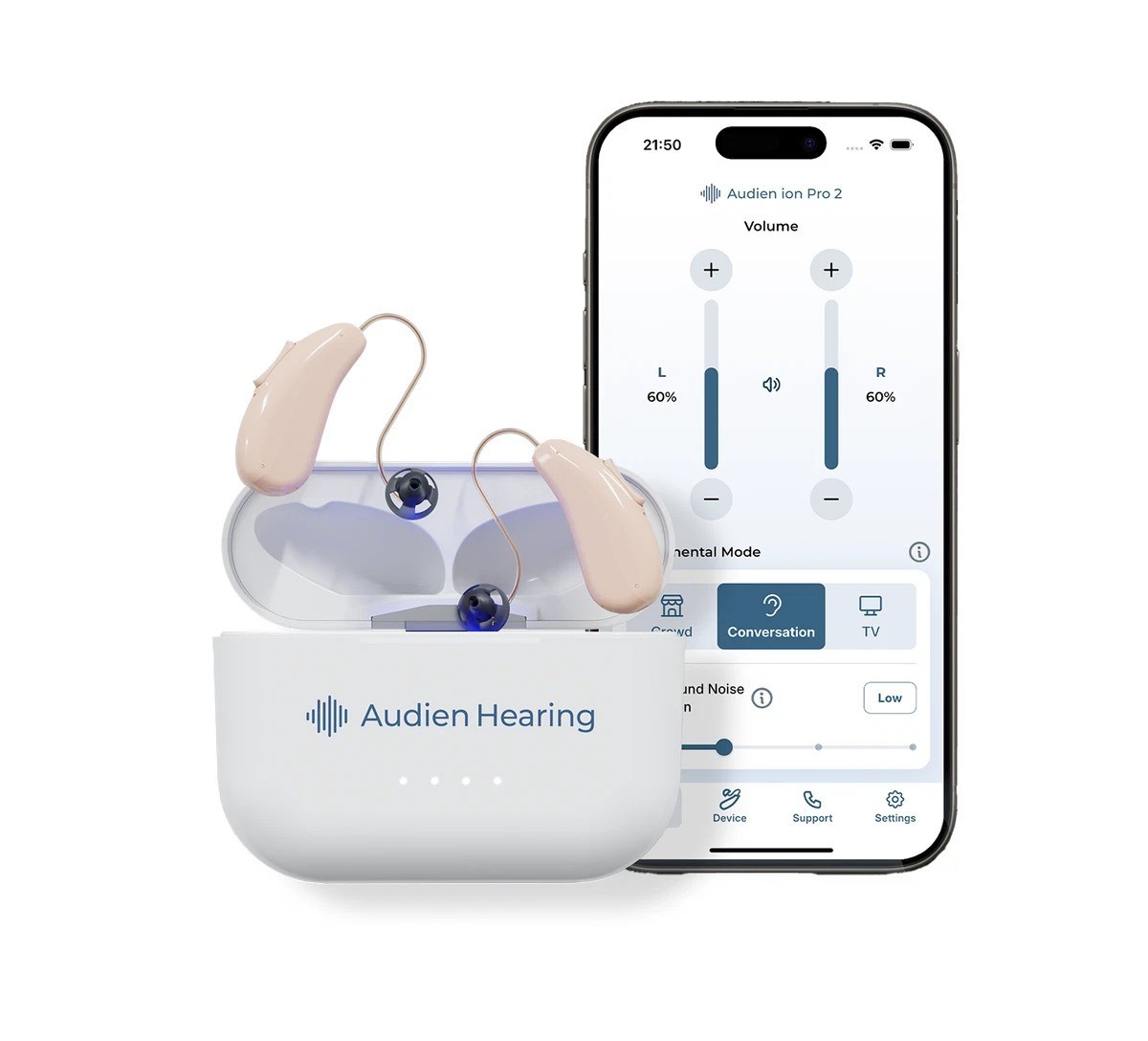 Audien ION Pro 2 BTE Bluetooth Hearing Aid Rechargeable Certified Refurbished