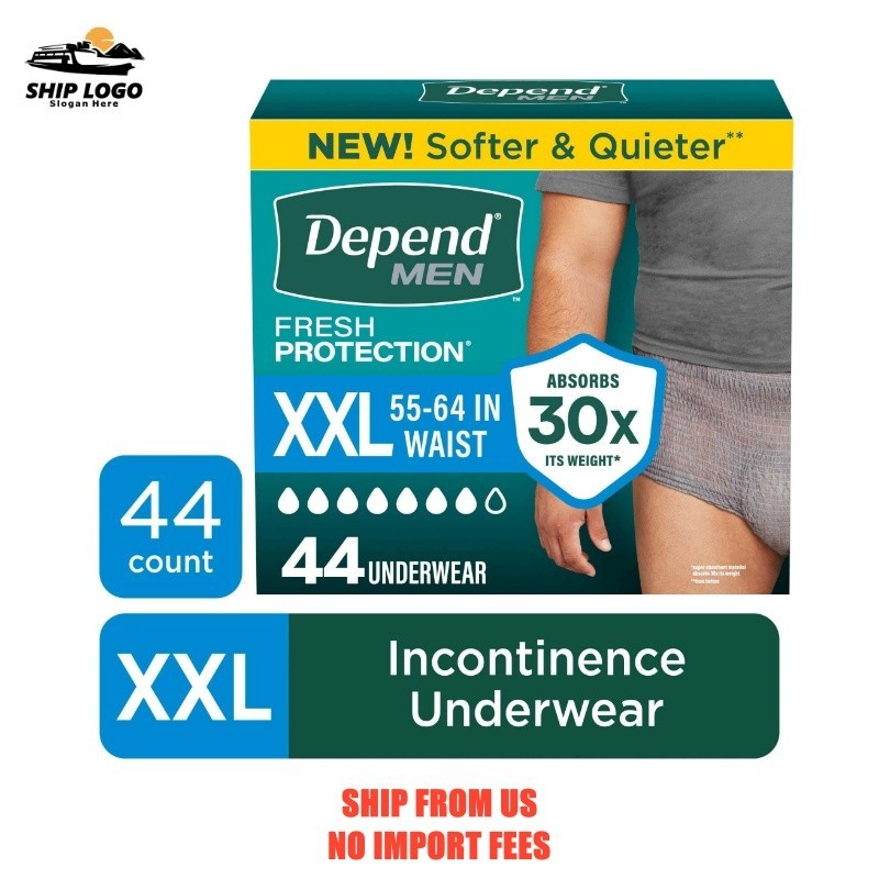 Depend Fresh Protection Incontinence Underwear for Men, Adult Diapers, XXL, 44 C