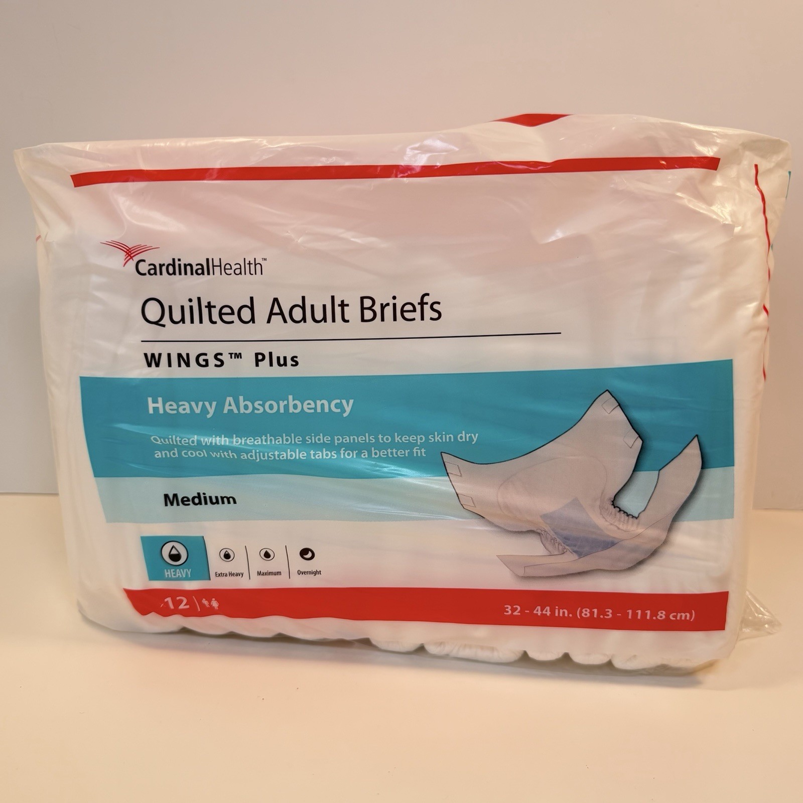 Cardinal Health Quilted Adult Briefs Wings Heavy Absorbency 12 Count Sz M 32-44”