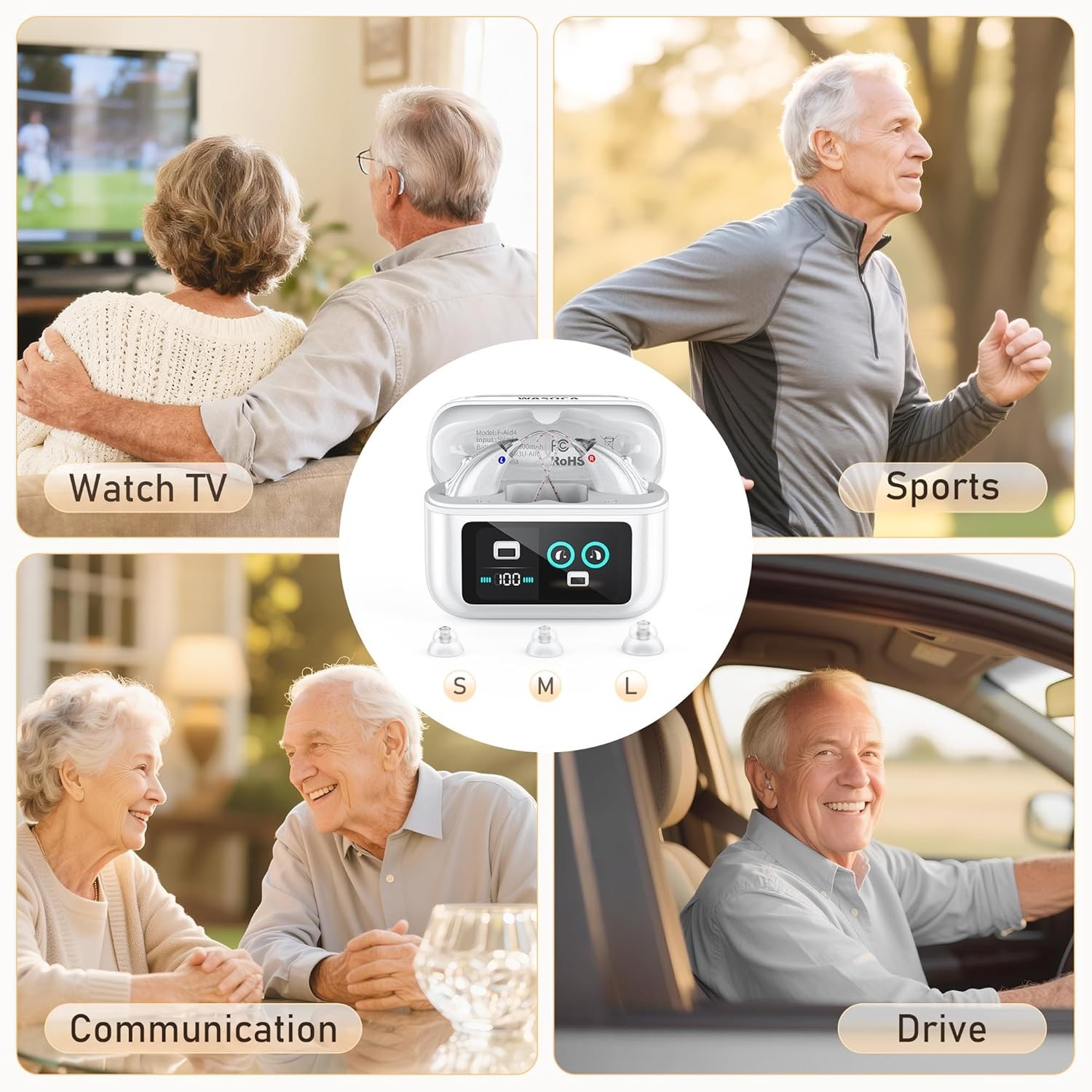 Rechargeable Bluetooth Hearing Aids for Seniors LED Noise Cancelling