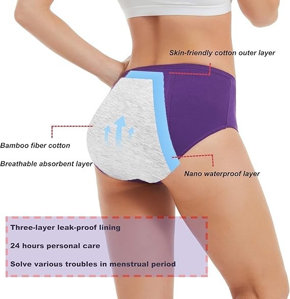 5Pack High Absorbency Incontinence Underwear for Women Washable Leakproof Pantie