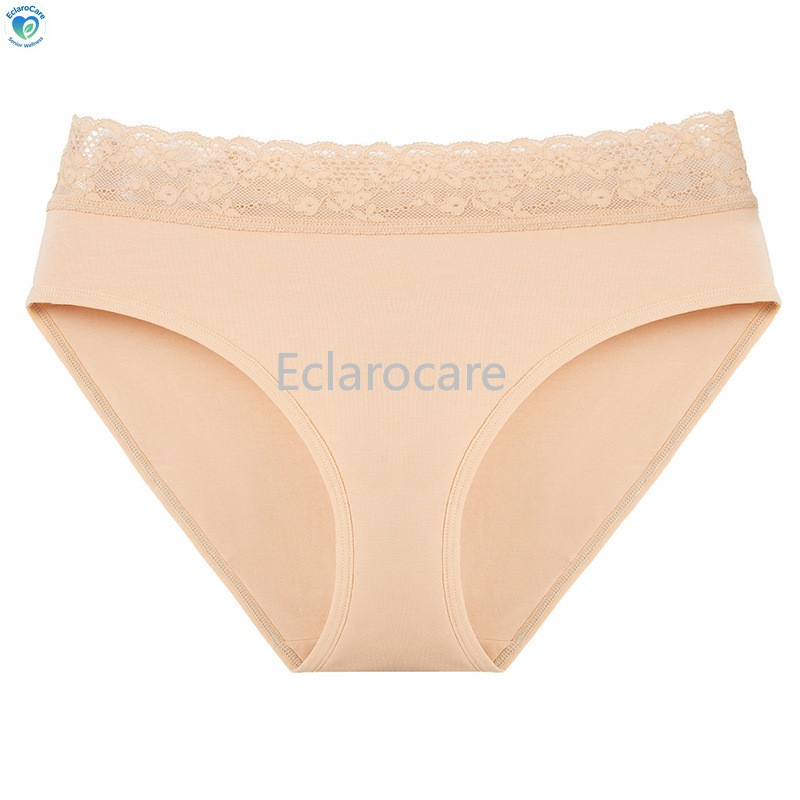 6pcs Women’s High-waisted Menstrual Underwear with Solid-Color Lace cotton