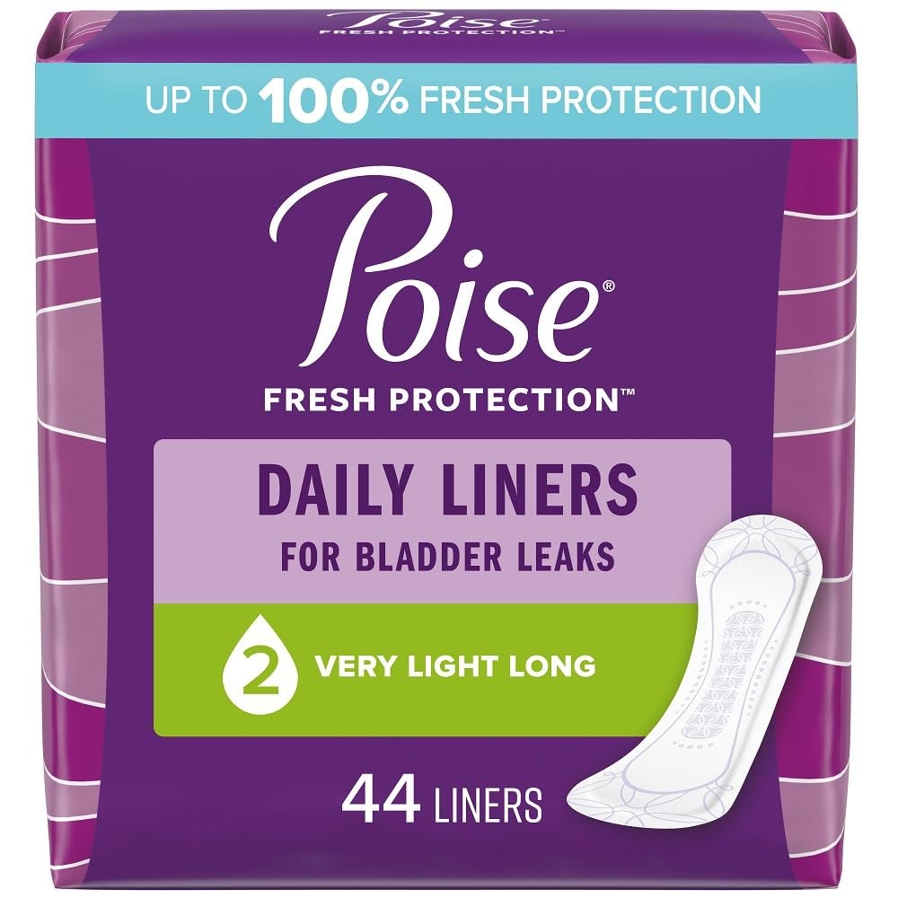 Poise Incontinence Panty Liners, Very Light Absorbency, Long, 44 Count