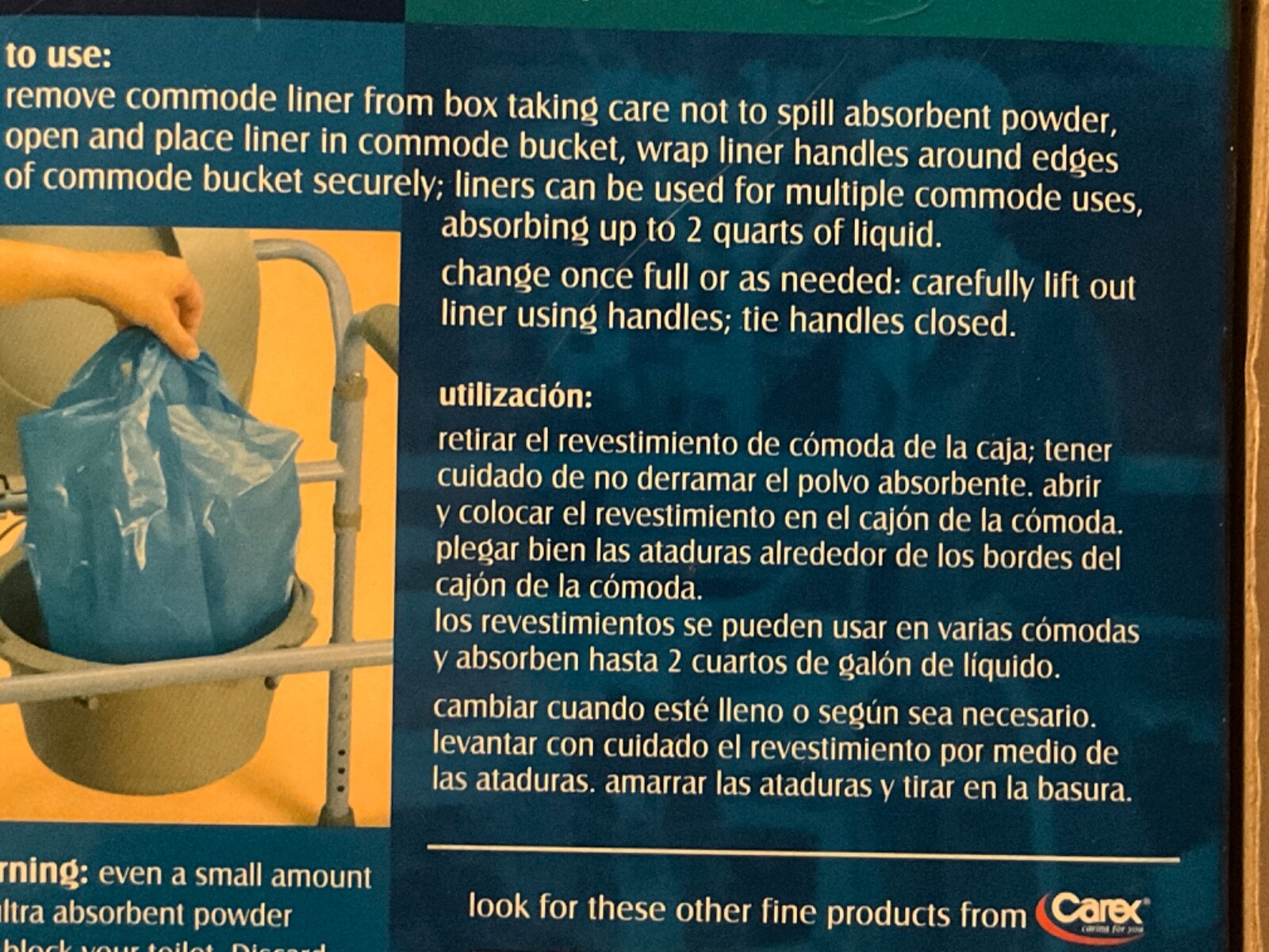Carex Commode Blue Liners Ultra Disposable Absorbent Powder P709