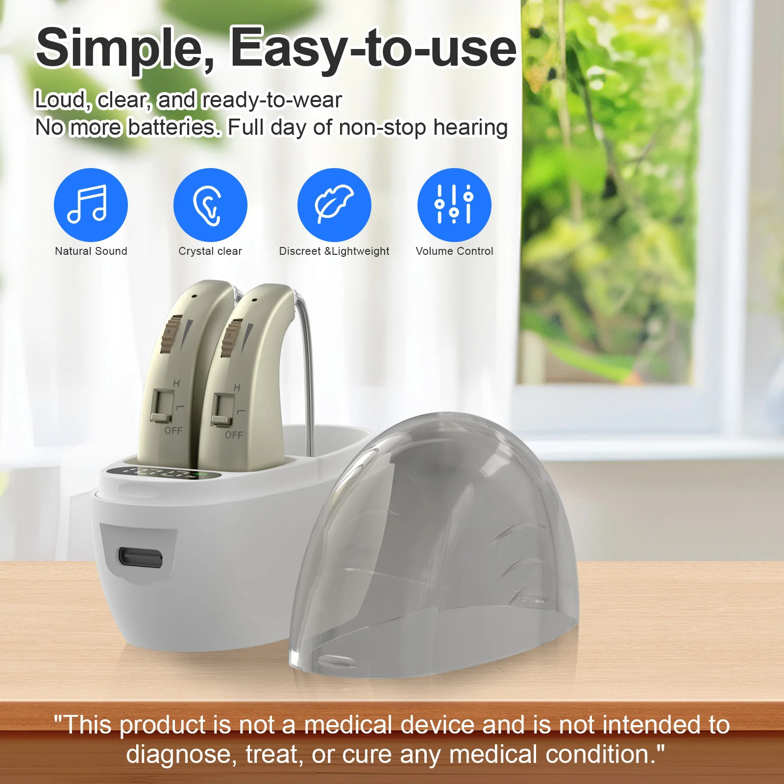 Auxiliary Headphones Sound Amplifier Noise Reduction Rechargeable Hearing Aids