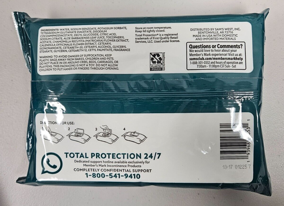 Member’s Mark XL 12″X8″ Premium Adult Washcloths Wipes Disposable 48 Wash Cloths