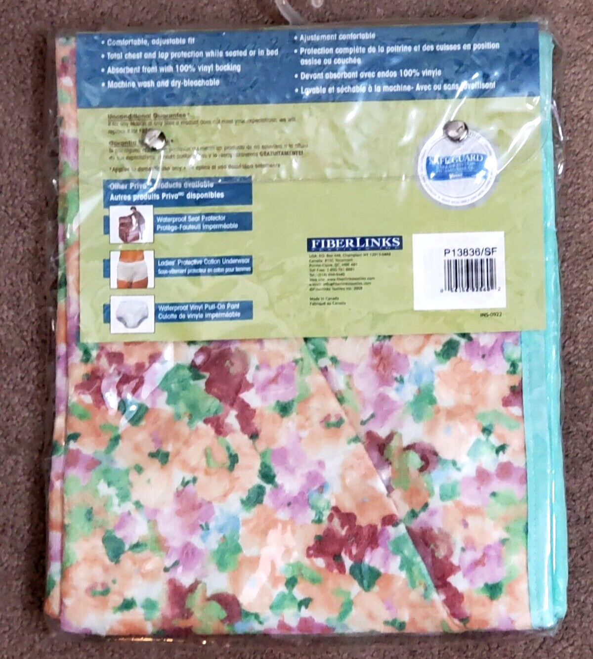 Priva Mealtime Protector Bib Adult One Size Fits All Aqua Floral Pastels NEW
