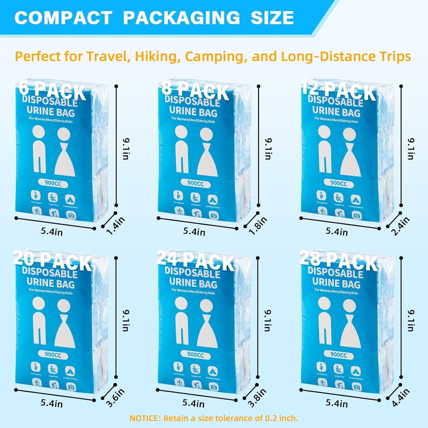 900ML Disposable Pee Bags 12PCS | Travel Urinal for Men Women Kids Camping