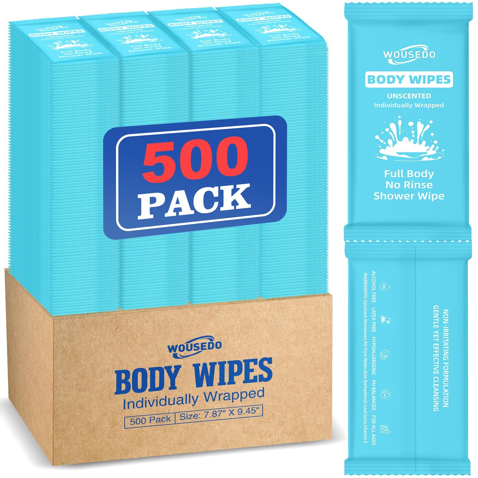 500 Pcs Ultra Thick Soft Large Body Wipes – Individually Wrapped Shower Wipes