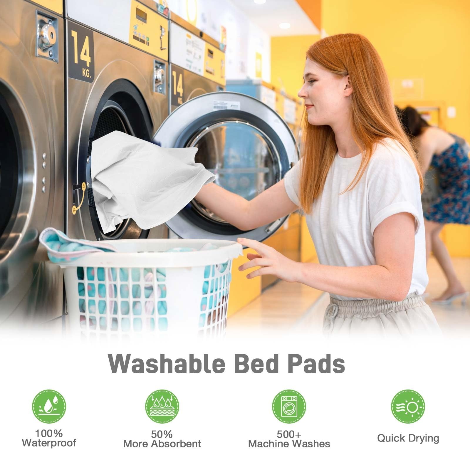 Bed Pads Washable Waterproof Incontinence Adults Reusable Tuckable 36×54 White