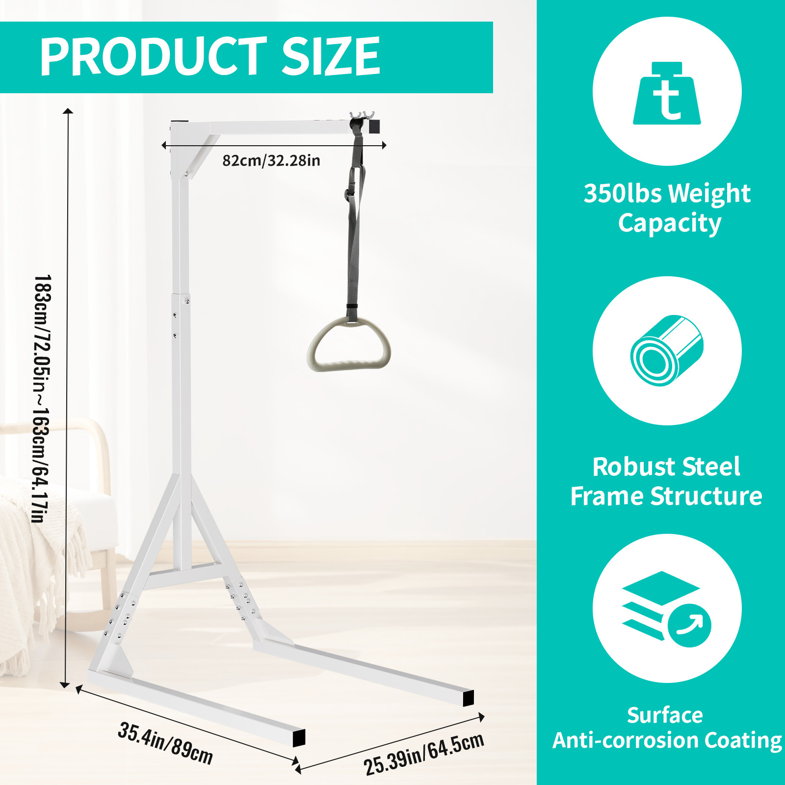Trapeze Bar for Bed Mobility, Heavy Duty Pull Up Assist Bar with Floor Stand