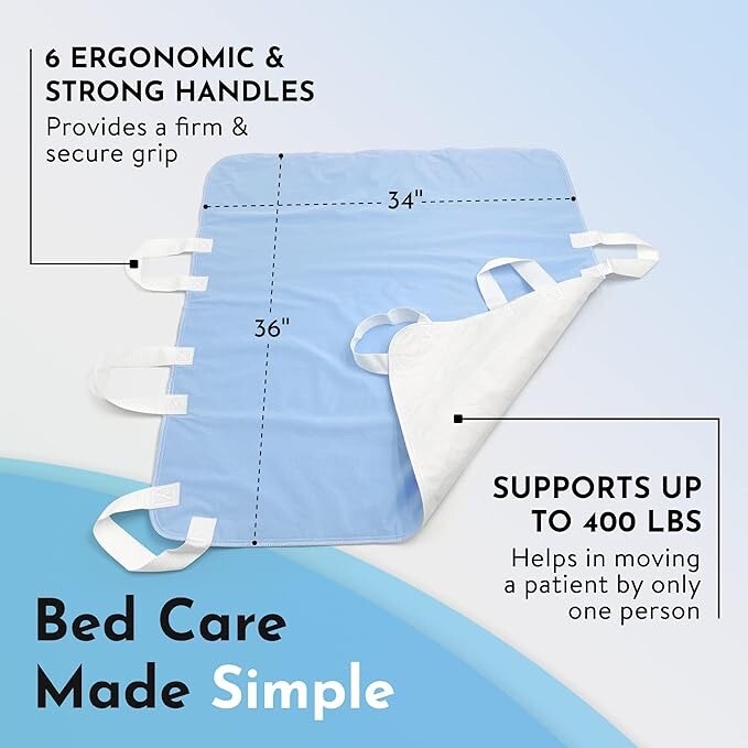 Atcha Ba Positioning Bed Pad w/Handles Washable/Waterproof 34x36in Blue Pk of 2