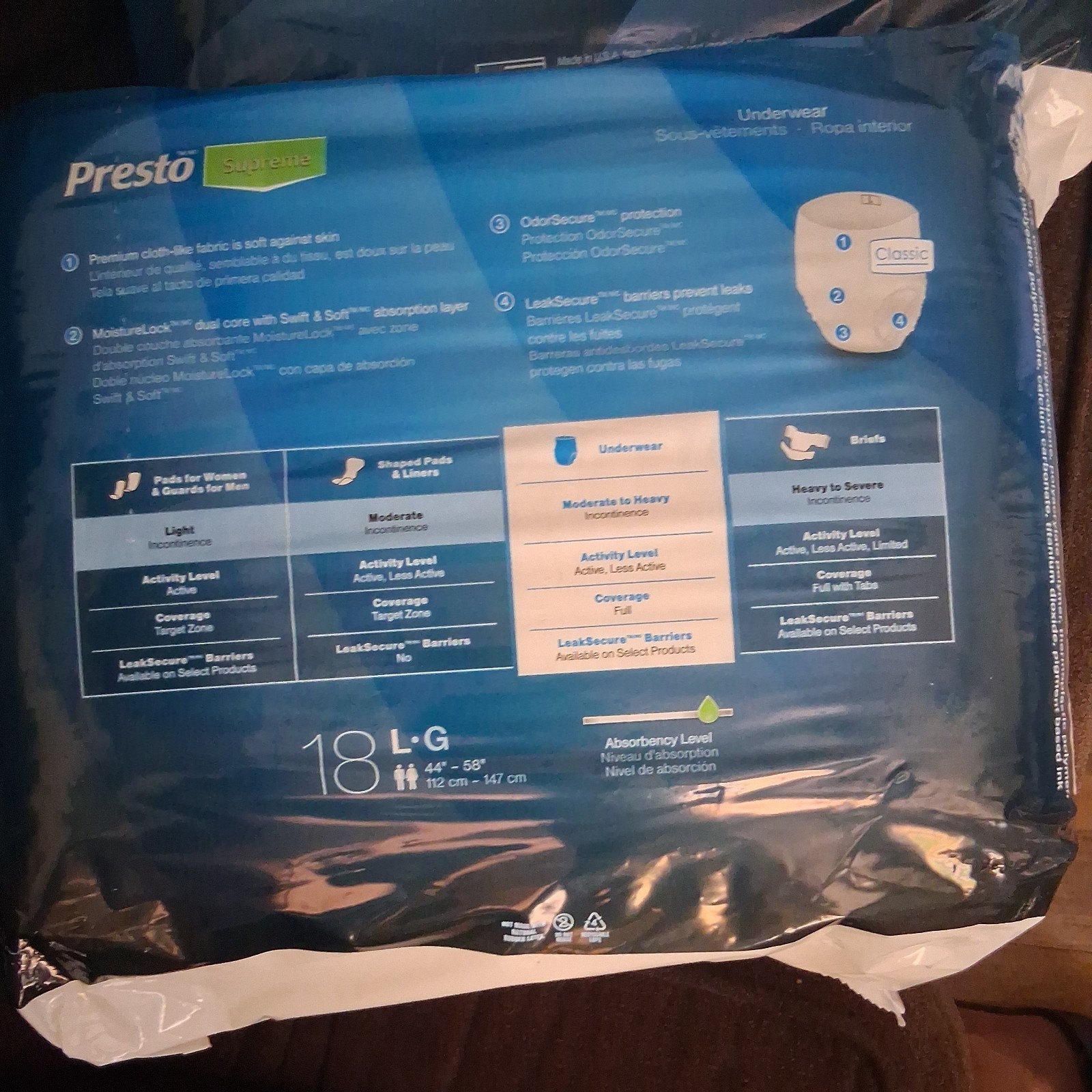 PRESTO Adult Diapers SUPREME UNDERWEAR Large MAX ABSORBENCY 18 COUNT SALE New