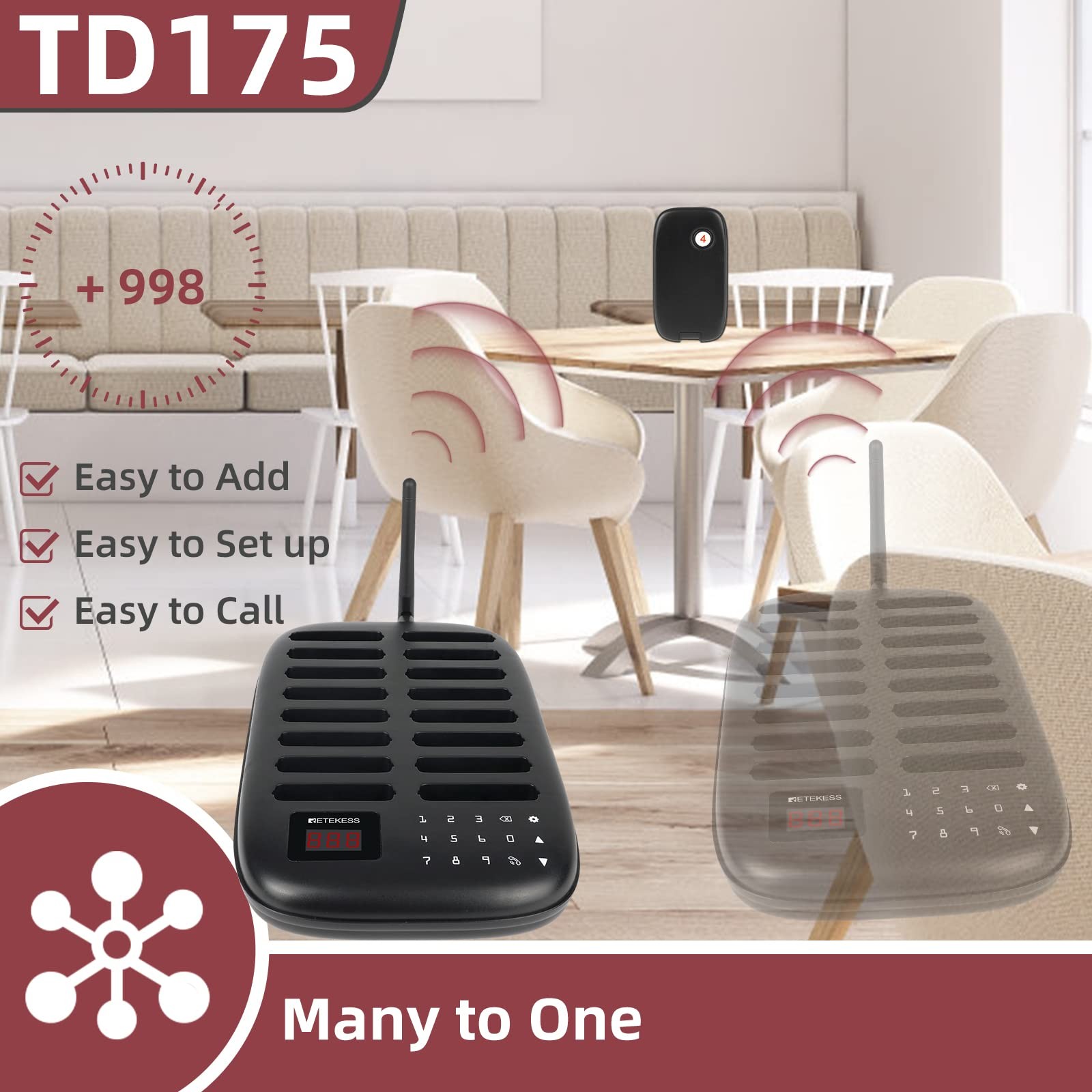 TD175 Restaurant Pager System, Restaurant Buzzer Pagers with Vibration, Mute …