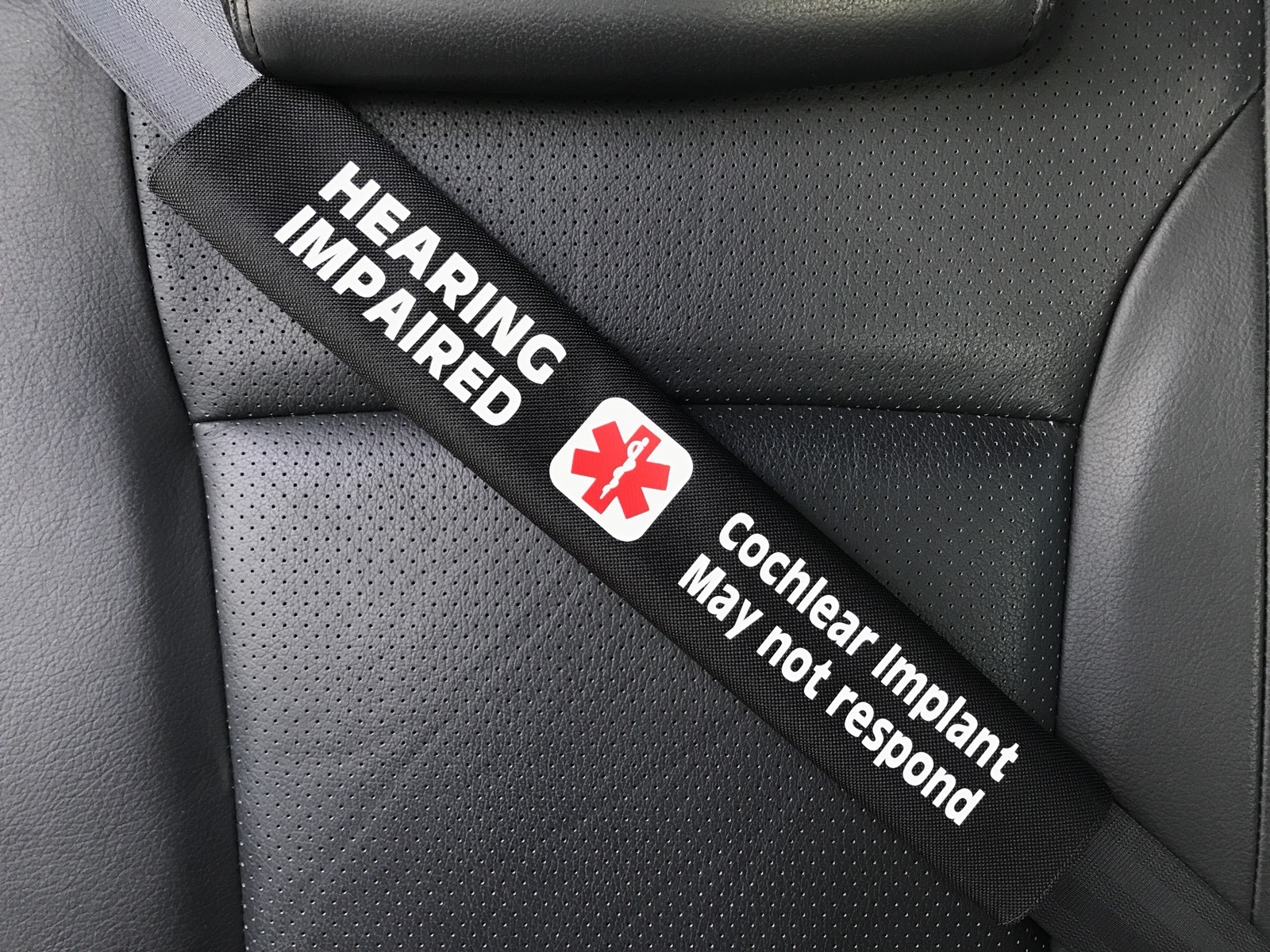 Hearing Impaired Cochlear Implant Medical Alert Seat Belt Cover Deaf
