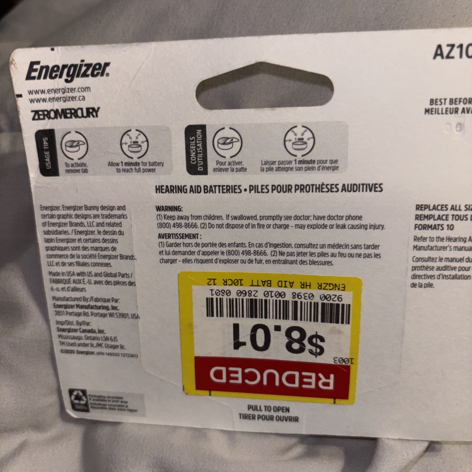 Energizer Hearing Aid Batteries Size 10 Yellow Tab 24 Pack BRAND NEW