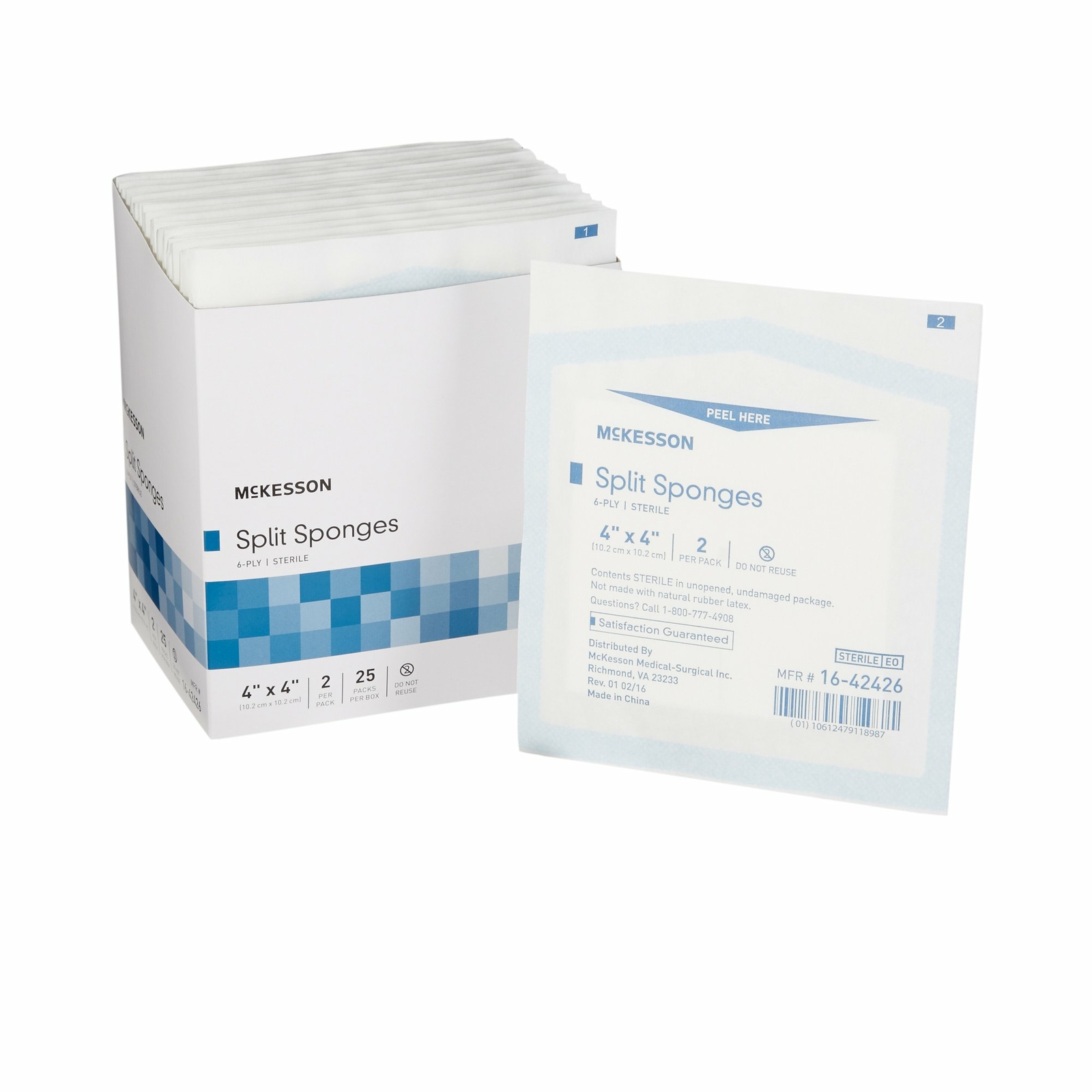 McKesson 16-42426 6-Ply I.V. Drain Split Sponges Dressing Sterile 4 X 4″ 50 Ct