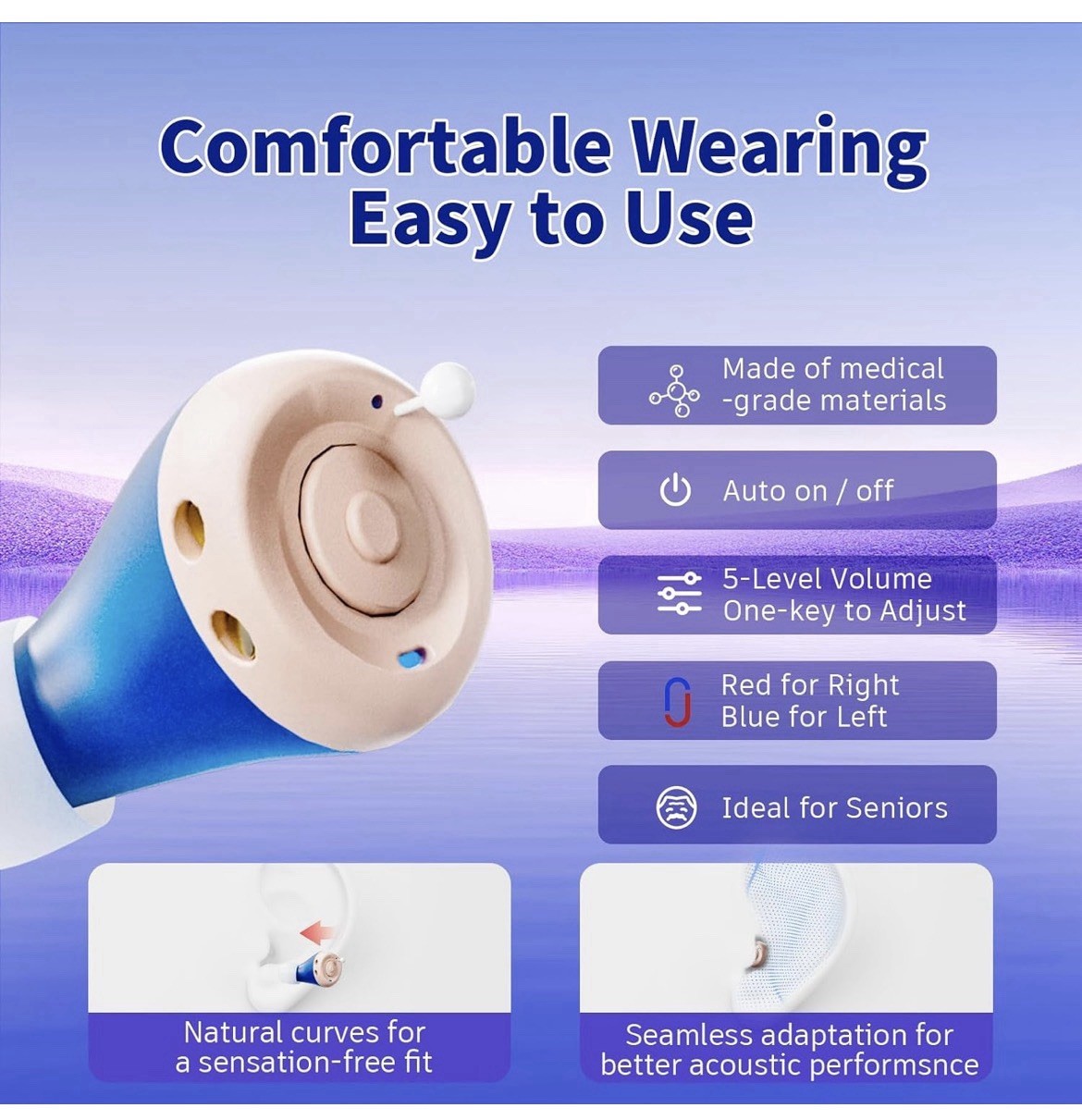 FLAYGO PRO RECHARGEABLE HEARING AIDS FOR SENIORS SMART NOISE JH-A490 – RED/BLUE