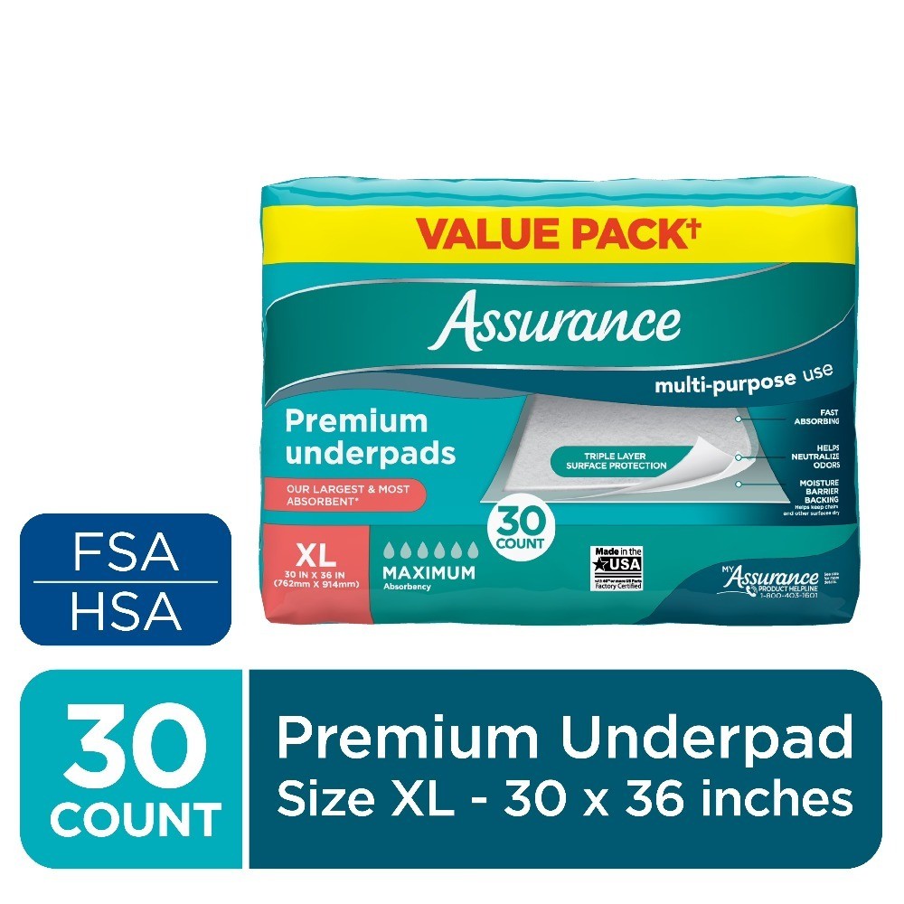 Large Unisex Premium Adult Underpads, Maximum Absorbency, 30 Count, XL Size