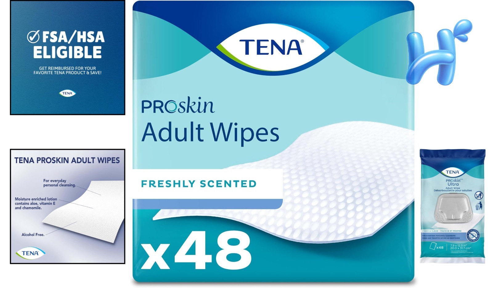 Alcohol-Free TENA Adult Wipes – 48 Ct, Freshly Scented for Incontinence Care