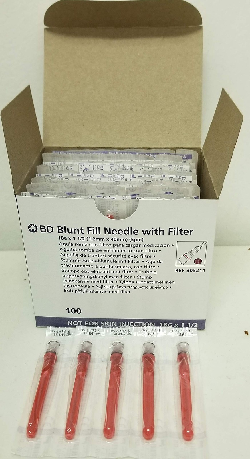 100 PCS Blunt Fill With Filter 18G x 1.5 Inch Model Fits Fits 305211 Box